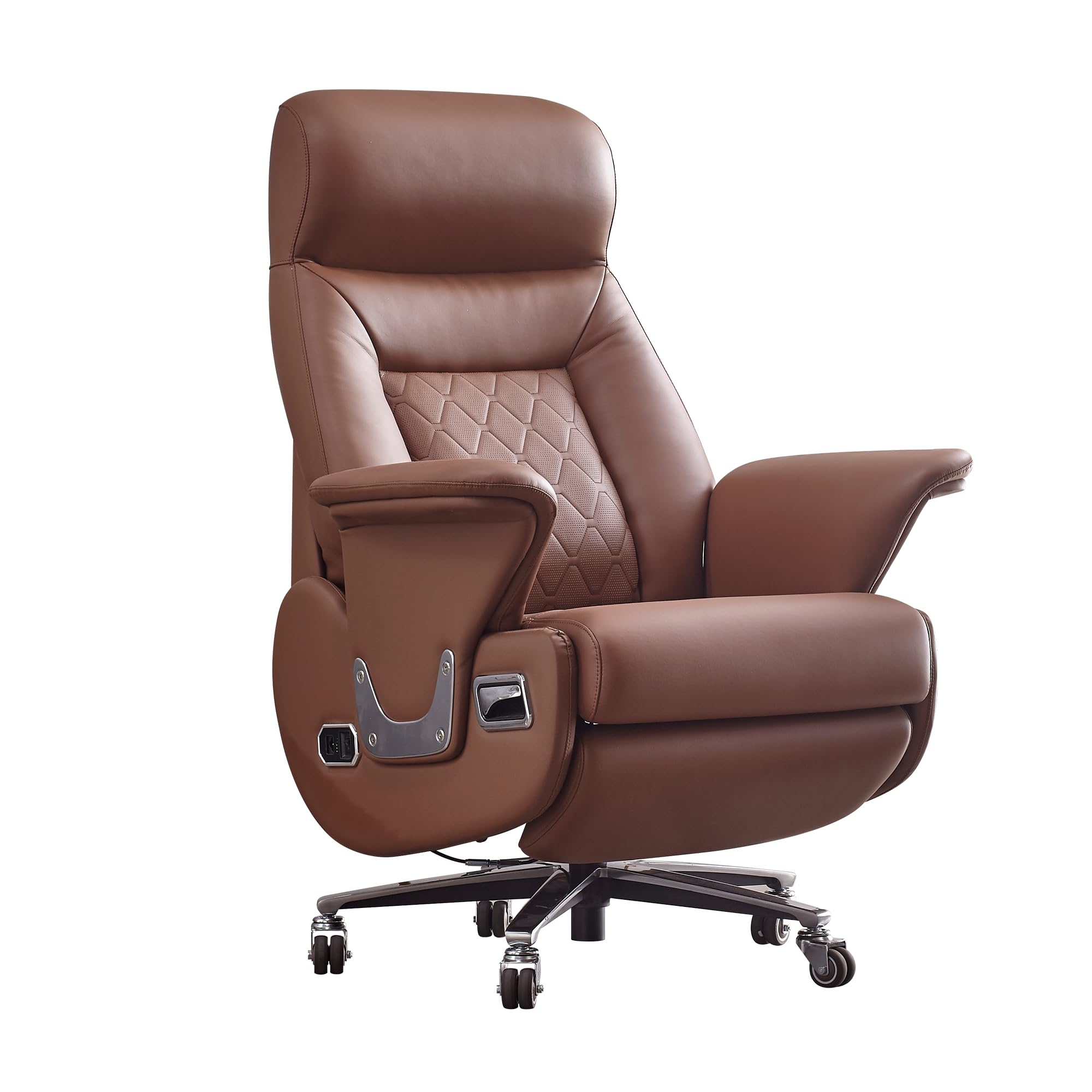 Premium Genuine Leather Power Recliner Office Chair - Kinnls Luca Ergonomic Executive Desk Chair with Adjustable Tilt & Full Reclining, Modern Minimalist Design for Home Office, Gaming, or Workspace (Brown)
