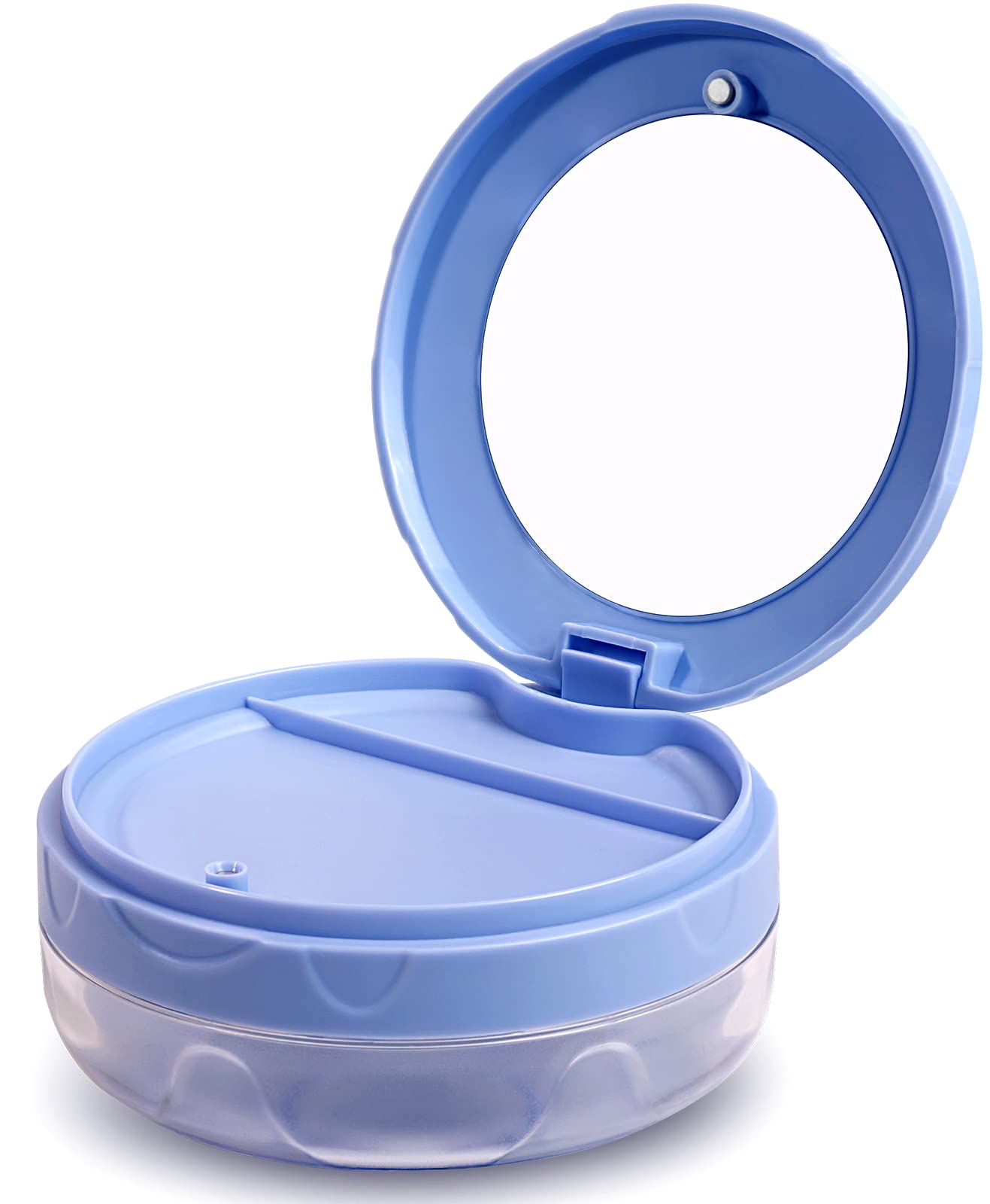Leak Proof Dental Retainer Case - Denture Cleaning Storage Box with Mirror | Travel-Friendly Denture Soaking Cup & Mouth Guard Holder | Perfect for Nightly Soaking, Travel Protection & Daily Denture Care (Blue)