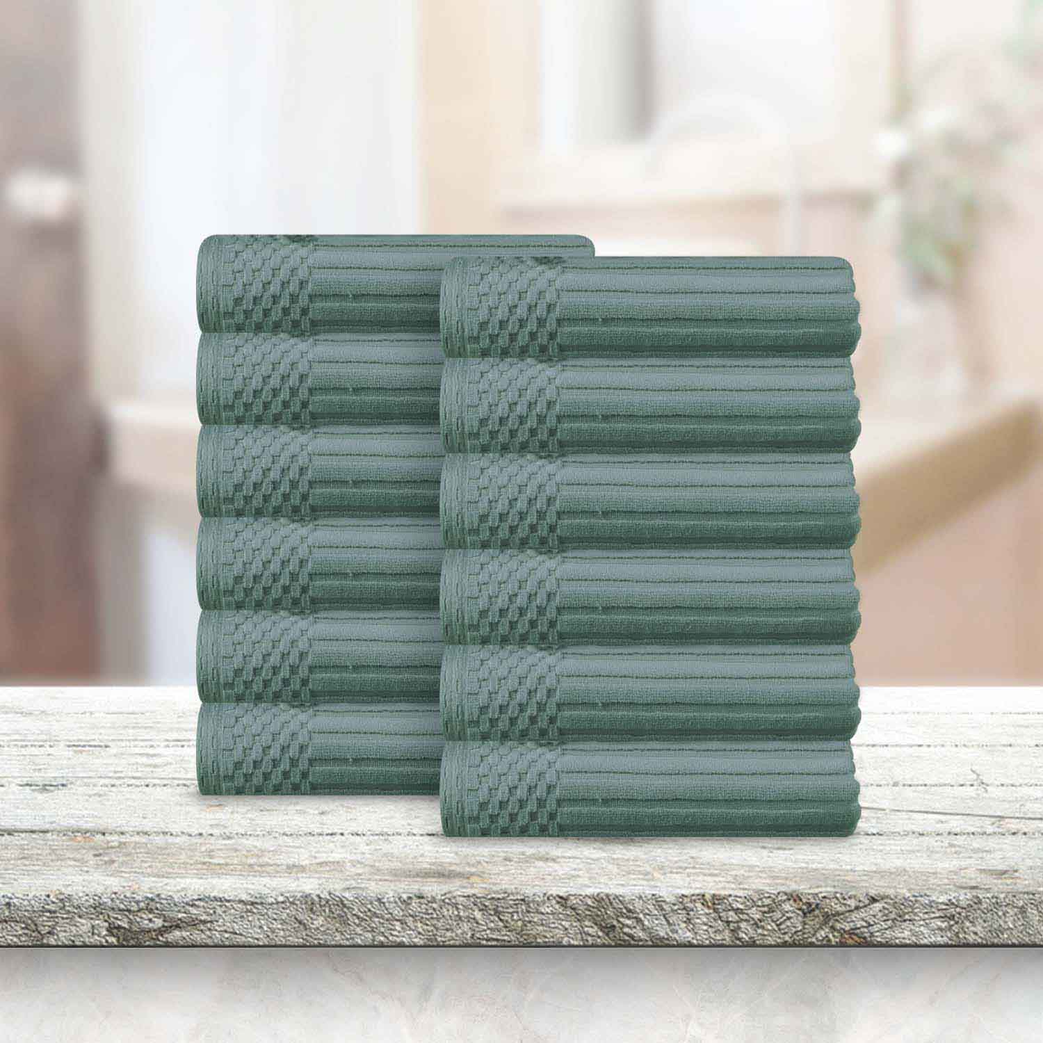 Premium Soho Ribbed Textured Cotton Face Towels - Ultra Absorbent & Soft (12-Pack) - Perfect for Spa, Gym, Travel & Daily Skincare Routine