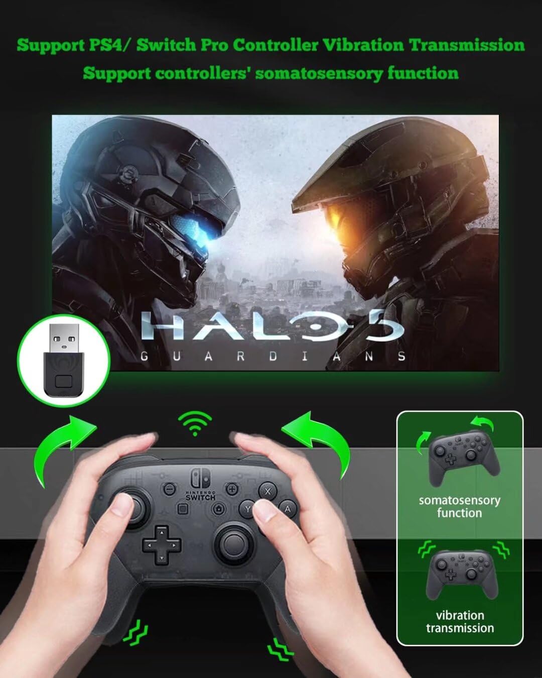 Wireless Controller Adapter for PS4/PS5/Switch/PC - Gaming & Tesla Use