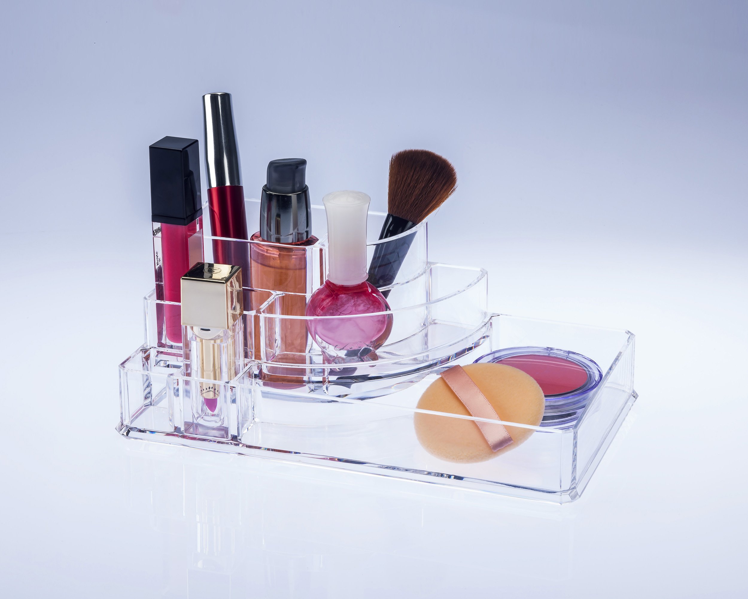 Clear Acrylic Cosmetic Organizer - Travel Makeup Storage Case with Adjustable Dividers for Lipstick, Brushes & Skincare | Perfect for Vanity, Bathroom & On-the-Go Organization