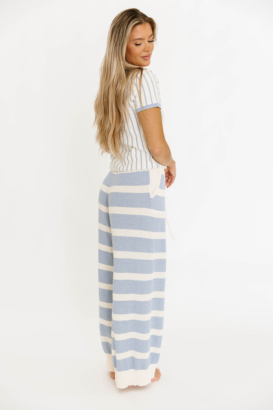 Zelie Relaxed Sweater Set - Soft Blue & Ivory Knit Outfit for Women | Cozy Loungewear & Casual Wear for Fall & Winter