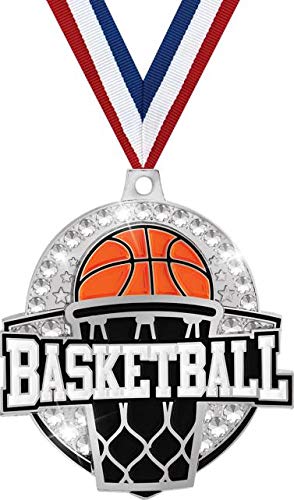 Royal Basketball Medals 2.25 Inch - Silver Sports Award Medals with Free Neck Ribbon - Perfect for Youth Leagues, Tournaments & Championship Ceremonies