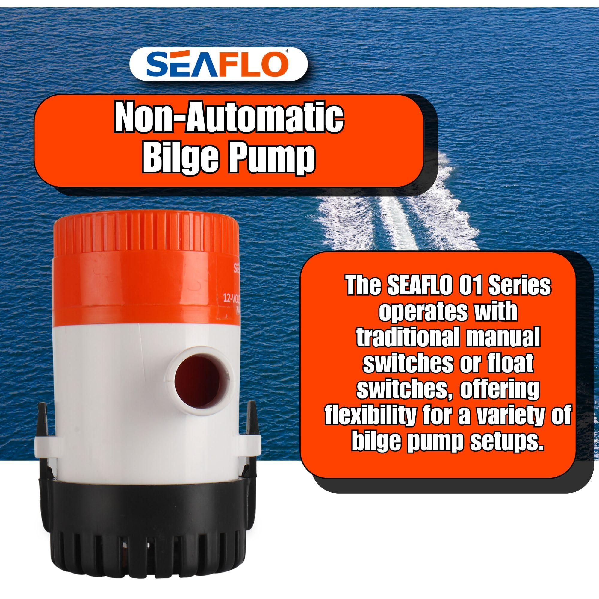 SEAFLO 750 GPH Electric Marine Bilge Pump - Automatic Boat Bilge Water Removal System for Yachts, Fishing Boats & Sailboats