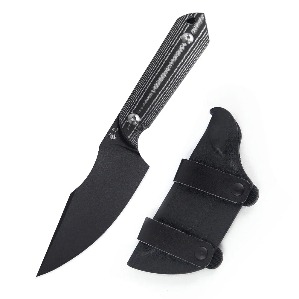 Kizer 1040 Harpoon Fixed Blade Knife - Black Coated Plain Blade with Black Micarta Handle & Kydex Sheath | Outdoor Survival, Hunting, Camping, Bushcraft Knife