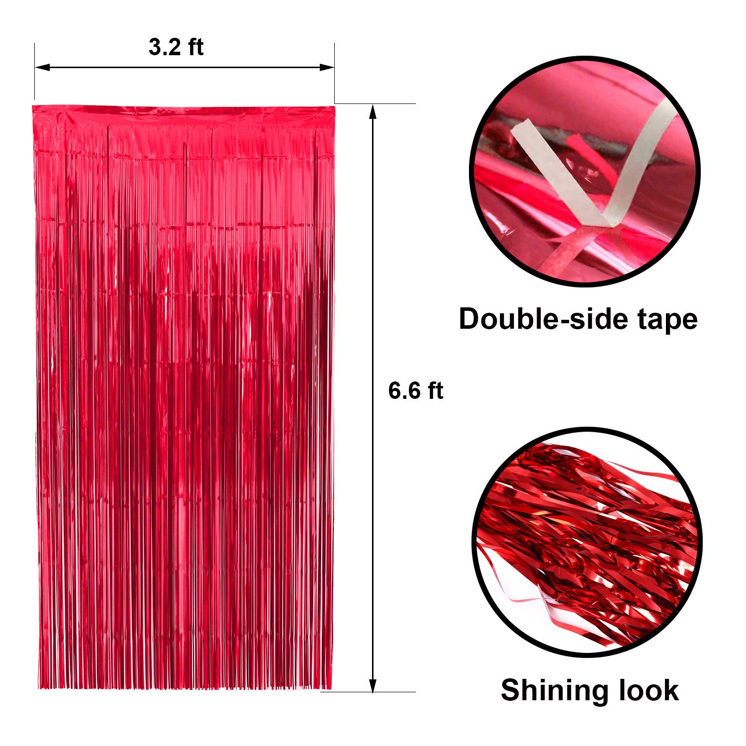Cartoon Mouse Party Decorations - 3 Pack Black Red Gold Tinsel Foil Fringe Curtains (3.2x6.6 ft) for Birthday Photo Booth Backdrop, Baby Shower & New Year Party Supplies - Perfect for Kids Birthday Decor, Themed Events and Festive Celebrations
