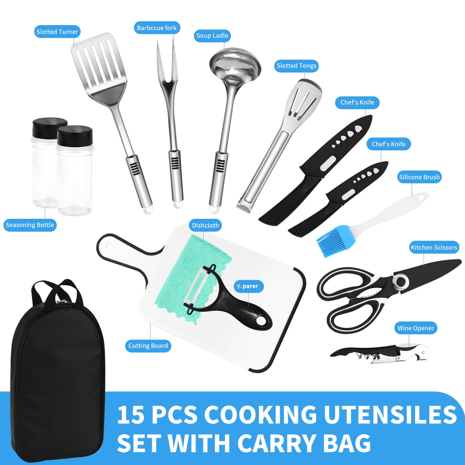 Premium 15-Piece Portable Camping Cookware Set - Lightweight Outdoor Cooking Utensils for Camping, Hiking, RV Trips & Picnics | Compact BBQ Gear for Travel & Backpacking Adventures