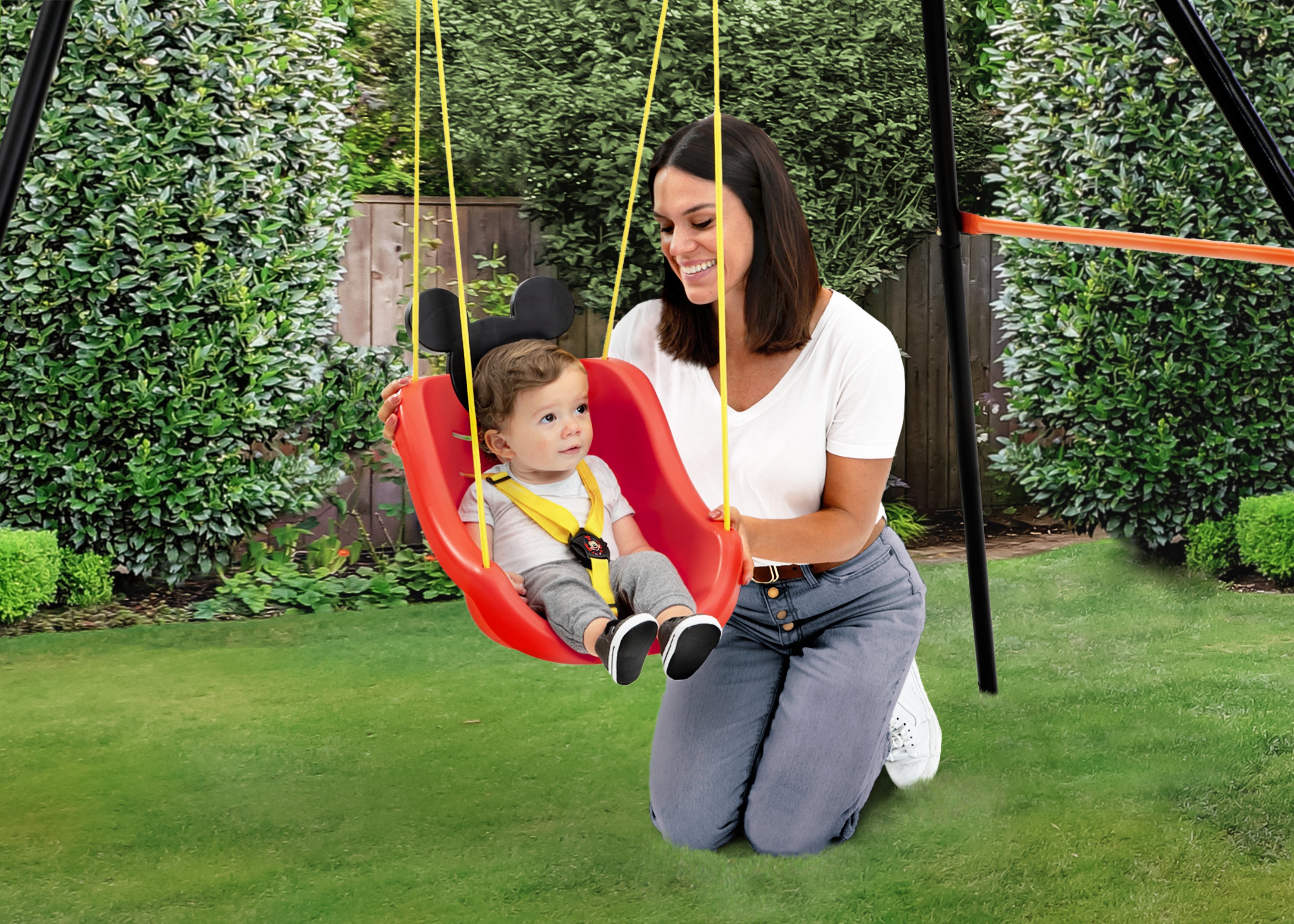 Mickey Mouse 2-in-1 Outdoor Kids Swing Set for Backyard & Playground - Fun Toddler Swing with Adjustable Seat for Indoor/Outdoor Use