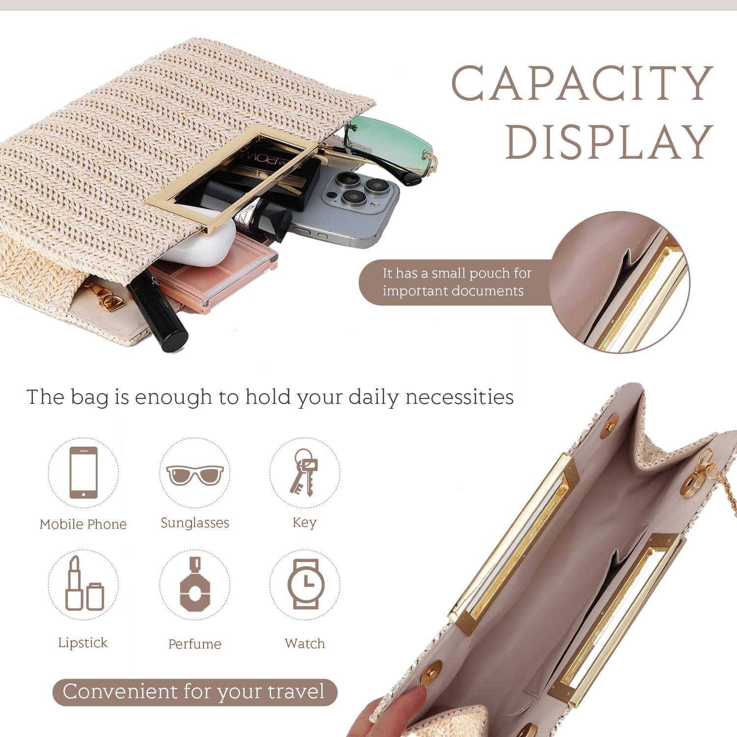 Stylish Straw Clutch Purse for Women - Woven Raffia Crossbody Bag with Top Handle, Perfect for Beach Vacations, Summer Evenings & Boho Fashion Accessories