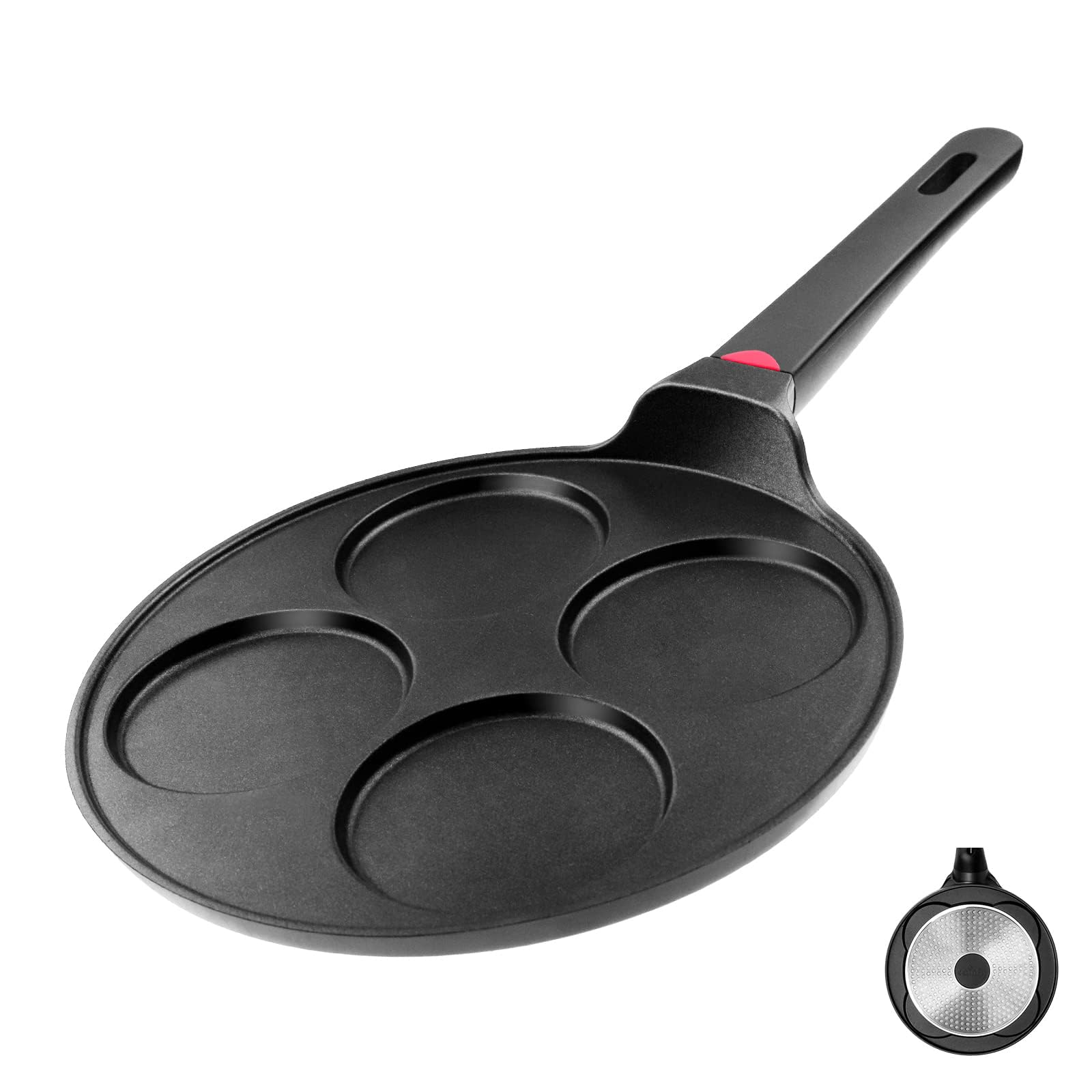 **10.5 Inch Nonstick Pancake Pan - Silver Dollar Grill Blini Griddle Crepe Pan for All Stovetops & Induction, 4 Molds Cake Egg Skillet, PFOA-Free Coating - Perfect for Breakfast, Brunch & Family Cooking**