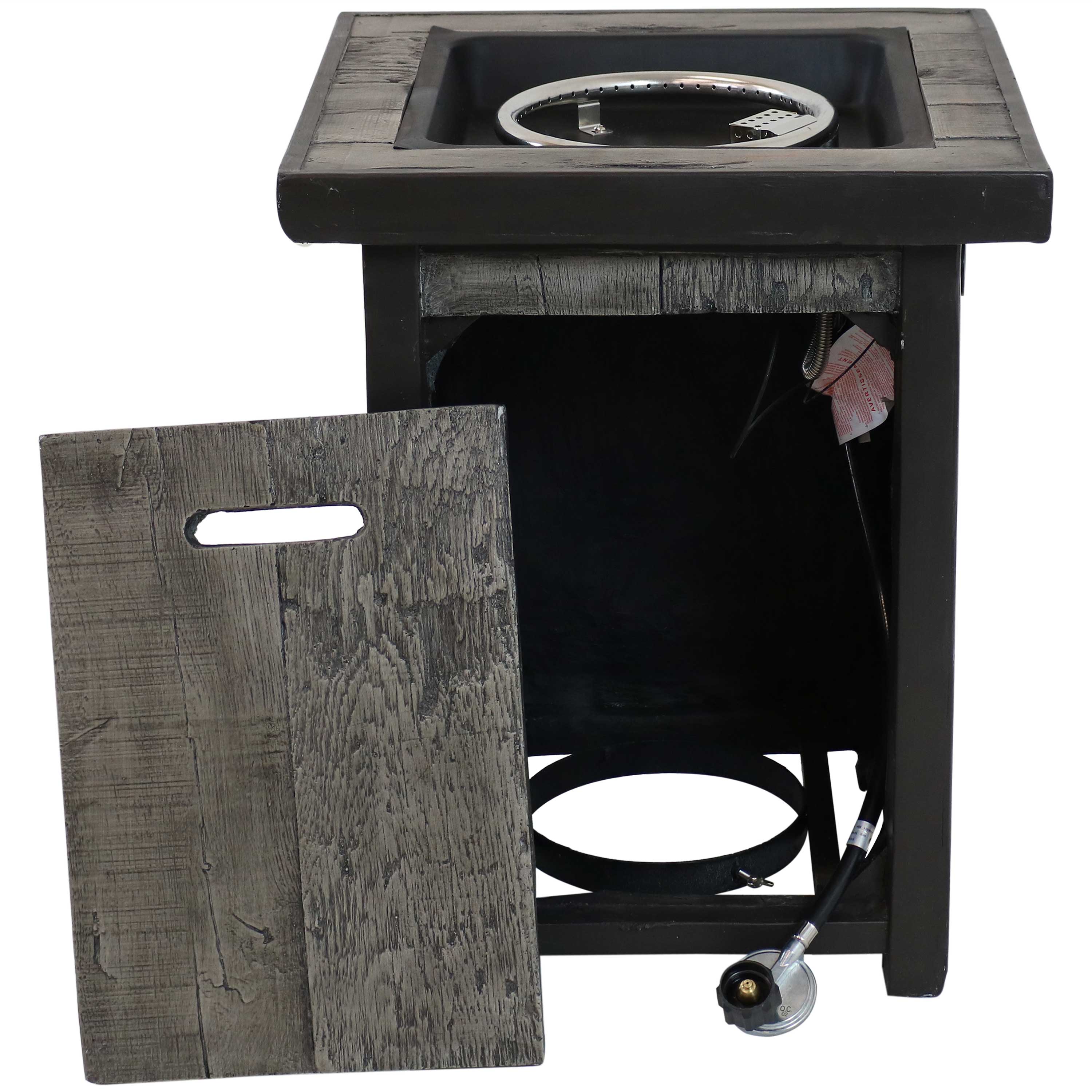 Sunnydaze Outdoor Propane Gas Fire Pit Table with Weathered Wood Look - 25 Inch Square Patio Heater for Backyard, Deck, Garden - Perfect for Outdoor Gatherings & Relaxation