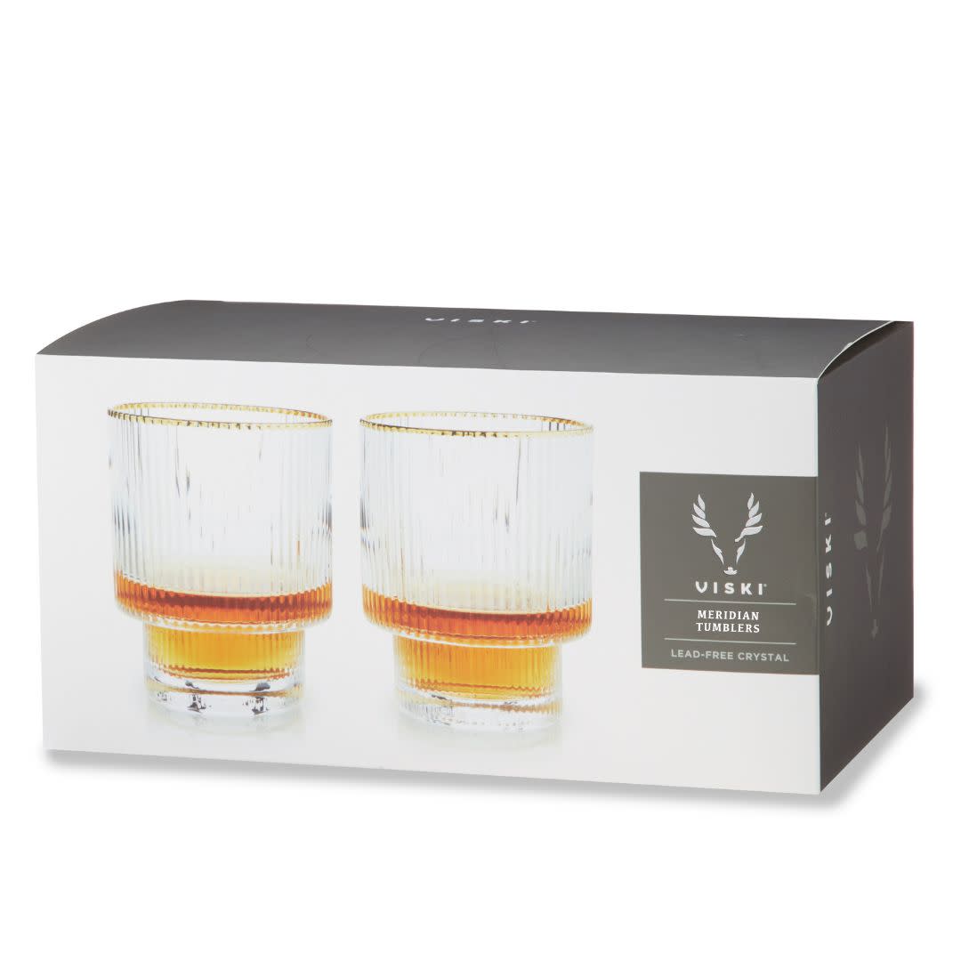 Premium Meridian Crystal Glass Tumblers Set of 2 - Elegant Drinking Glasses for Whiskey, Cocktails & Iced Beverages - Perfect for Home Bar, Dinner Parties & Gifts