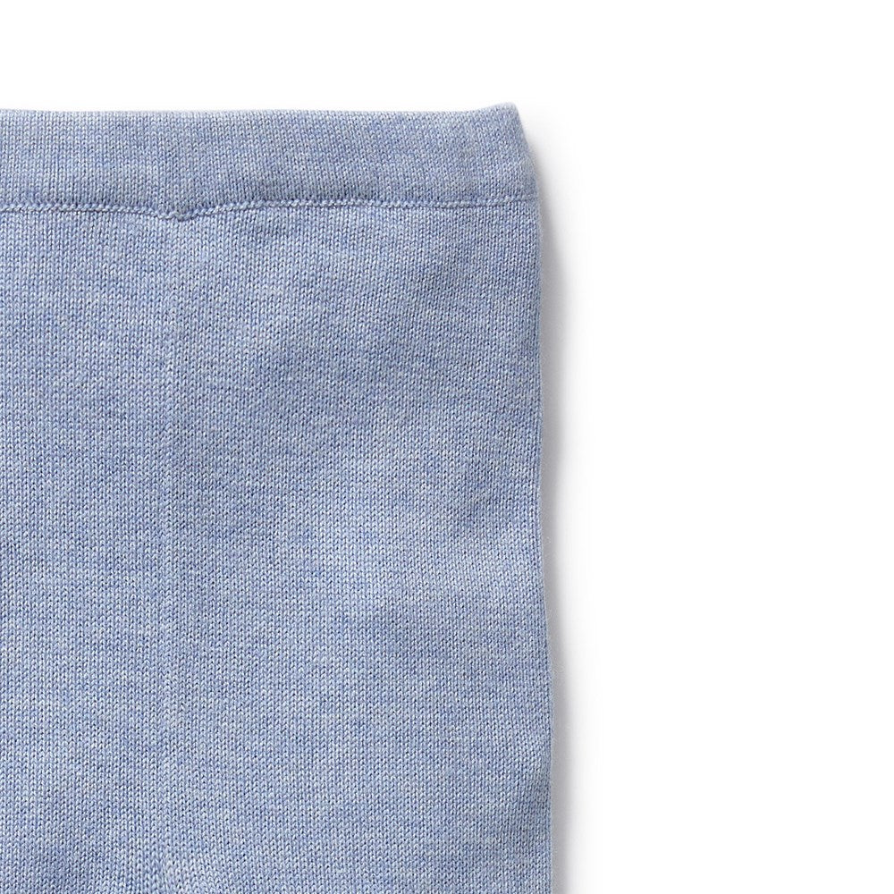 Organic Blue Speckle Knitted Baby Leggings with Feet - Soft & Stretchy Cotton Pants for Infants & Toddlers - Perfect for Playtime, Sleepwear & Everyday Comfort