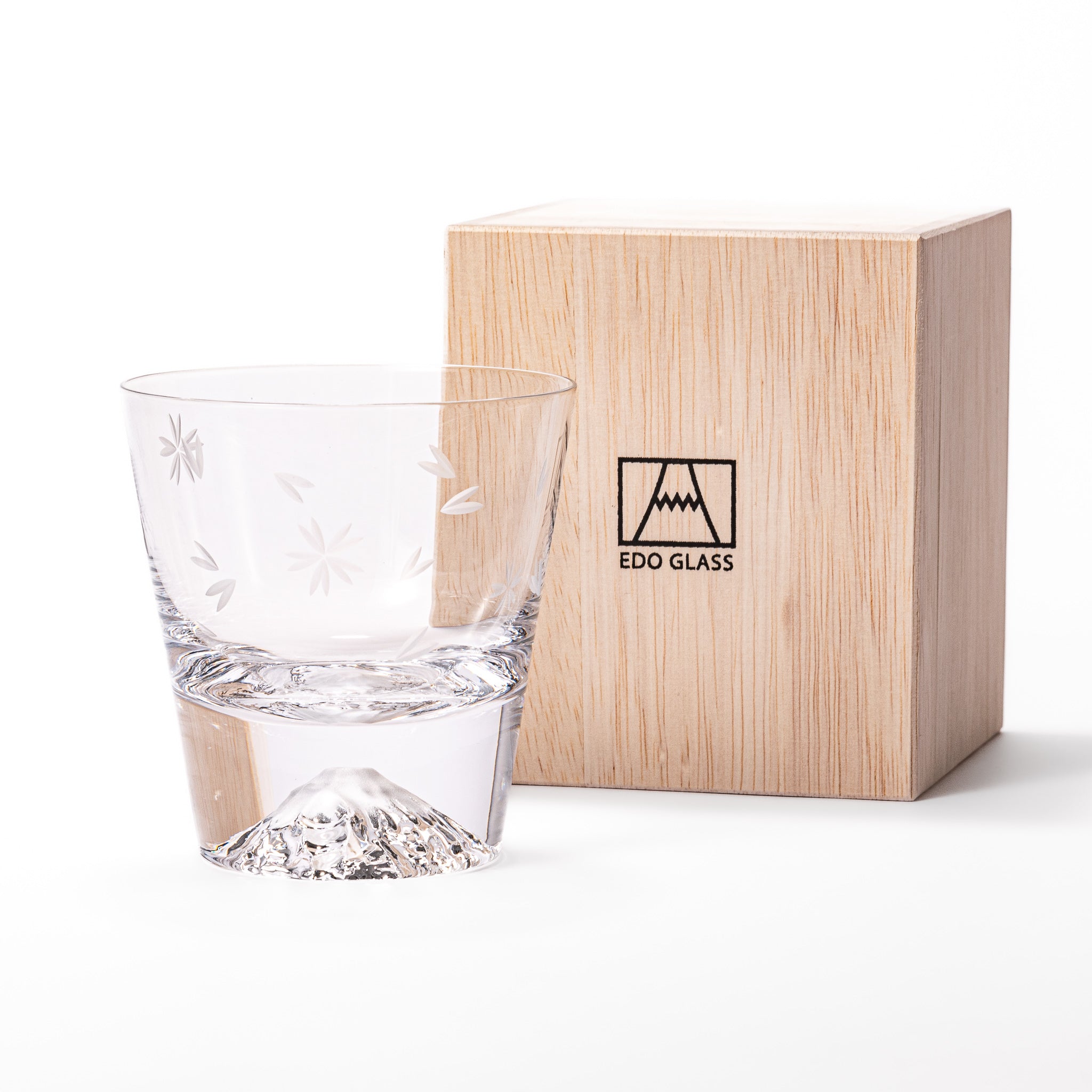 Tajima Mount Fuji Whiskey Glass Set - Japanese Cherry Blossom Design Rocks Glasses for Bourbon, Scotch & Cocktails - Perfect for Home Bar, Gifts & Japanese Culture Enthusiasts