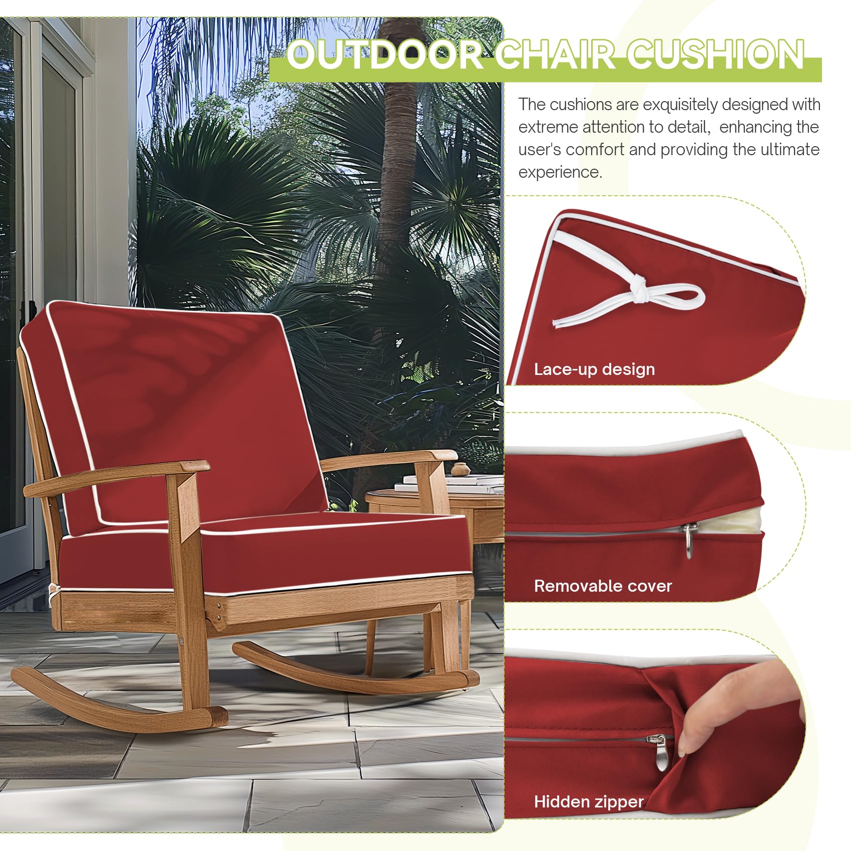 Premium Outdoor Chair Cushions Set of 2 - 20x20 Inch Waterproof Patio Seat Cushions with Hidden Zipper, All-Weather Durable Furniture Cushions for Garden, Poolside, Deck & Backyard Relaxation