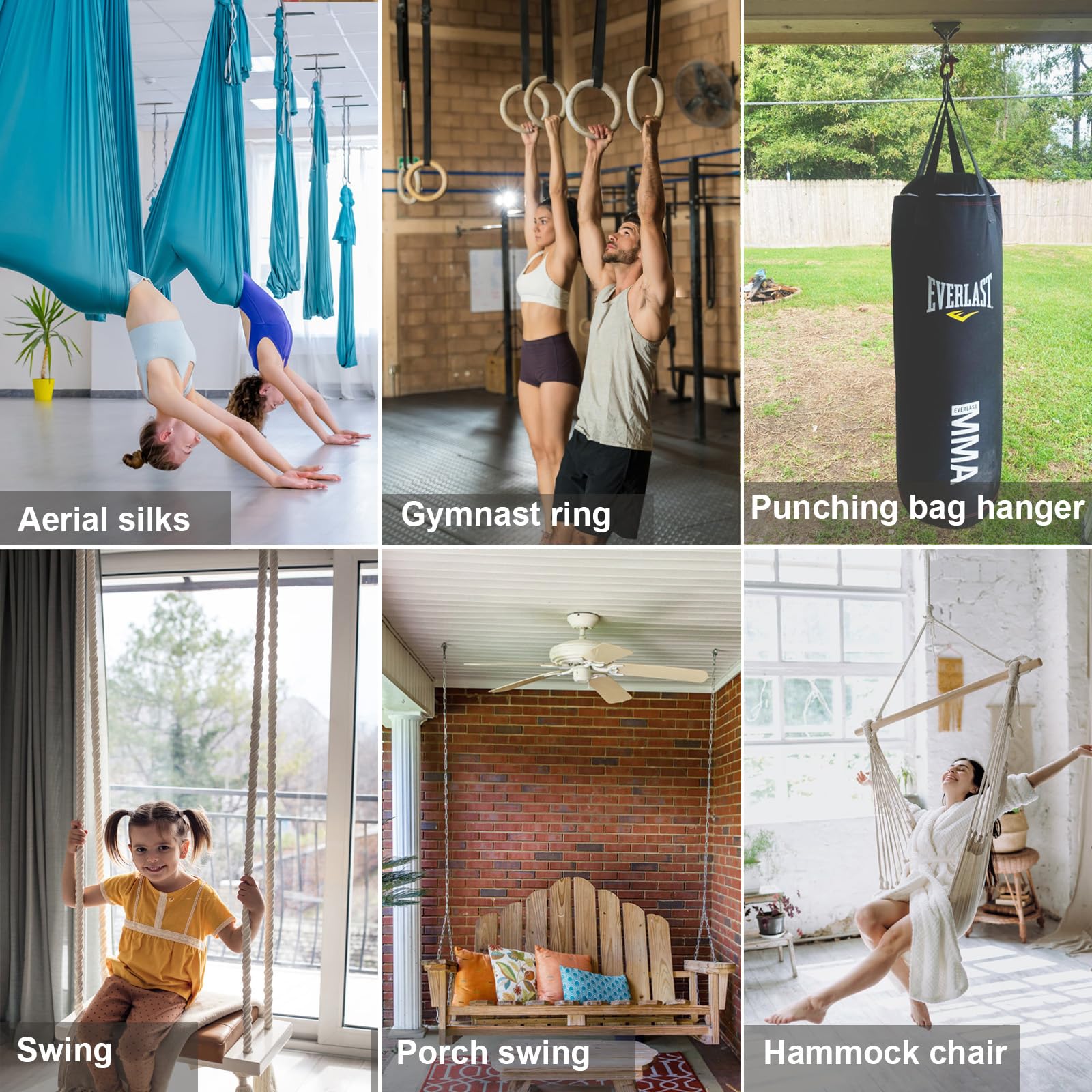 Stainless Steel Swing Hanger with Bearing Swivel - 800LB Capacity Ceiling Mount Bracket for Aerial Silks, Yoga Swing, Hammock & Heavy Bag | Perfect for Home Gym, Dance Studio & Outdoor Fitness