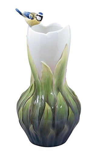 12.25 Inch Porcelain Vase with Mauve Dogwood and Blue Titmouse Design - Elegant Home Decor for Living Room, Dining Table, and Wedding Centerpieces
