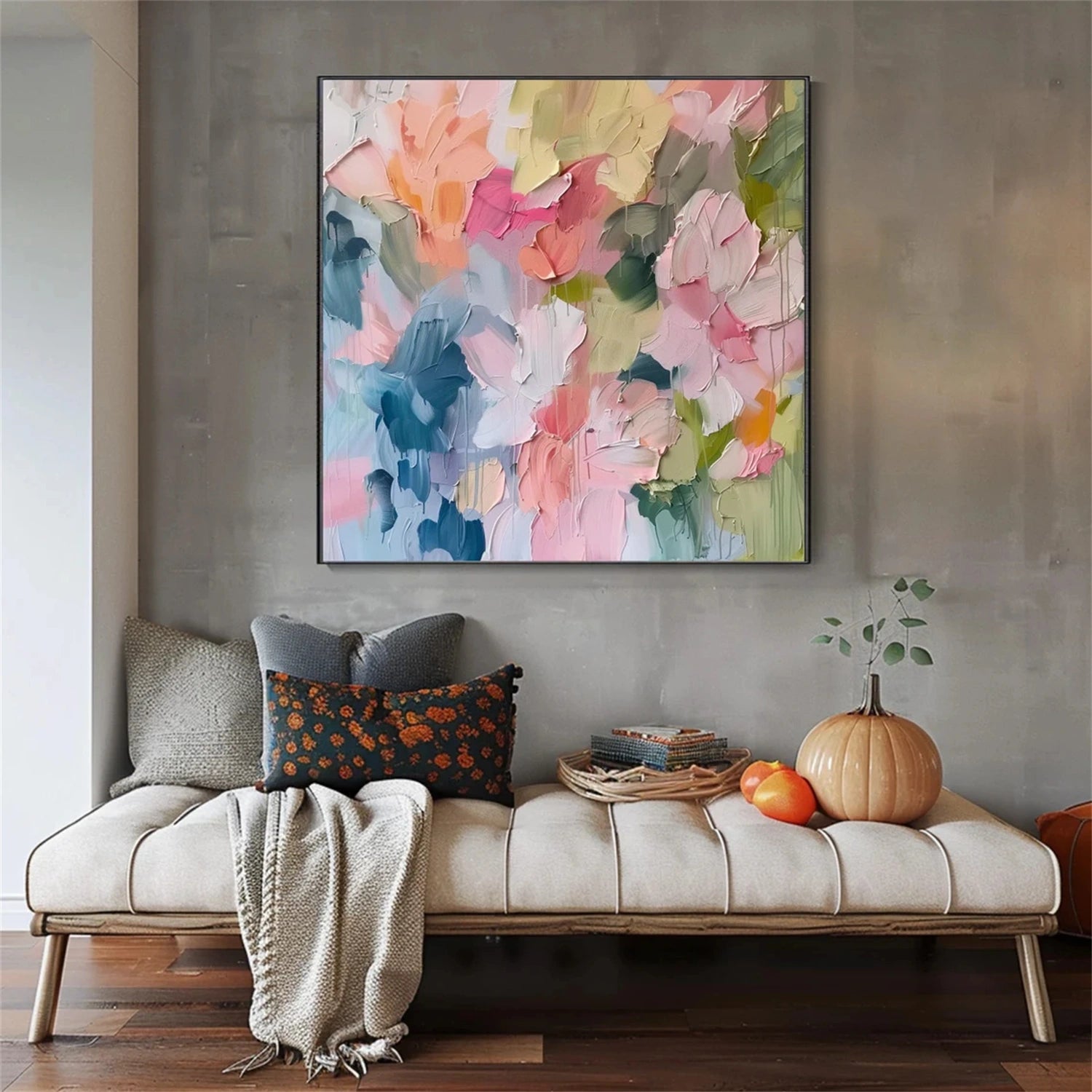 Beautiful Flower and Tree Painting #FT098 - Handmade Canvas Art for Home Decor, Living Room, Bedroom & Office Wall