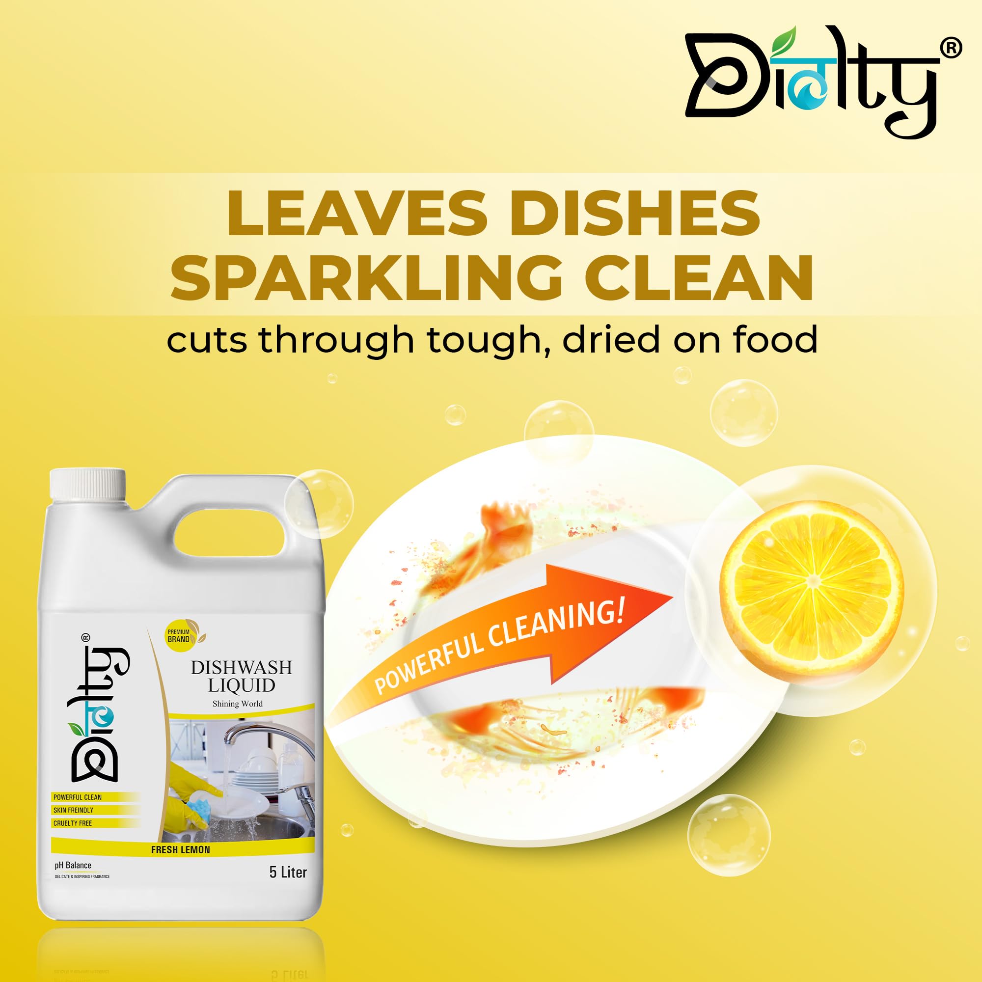 Diolty Dishwashing Liquid Gel 5L with Lime & Basil Fragrance - No Residue, Powerful Cleaning - Perfect for Kitchen, Restaurant & Home Use