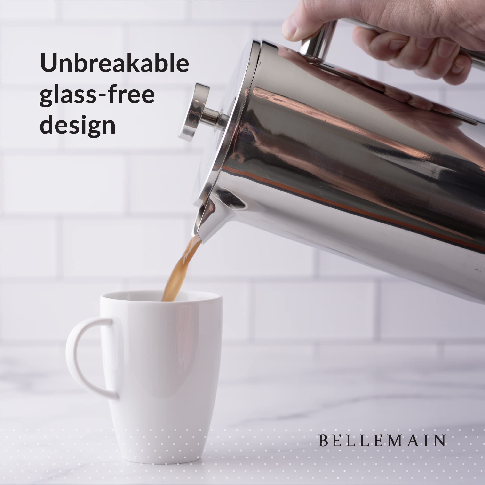 Bellemain Stainless Steel French Press Coffee Maker - 35 oz with Extra Filters for Rich, Bold Coffee - Perfect for Home, Office, and Camping Use