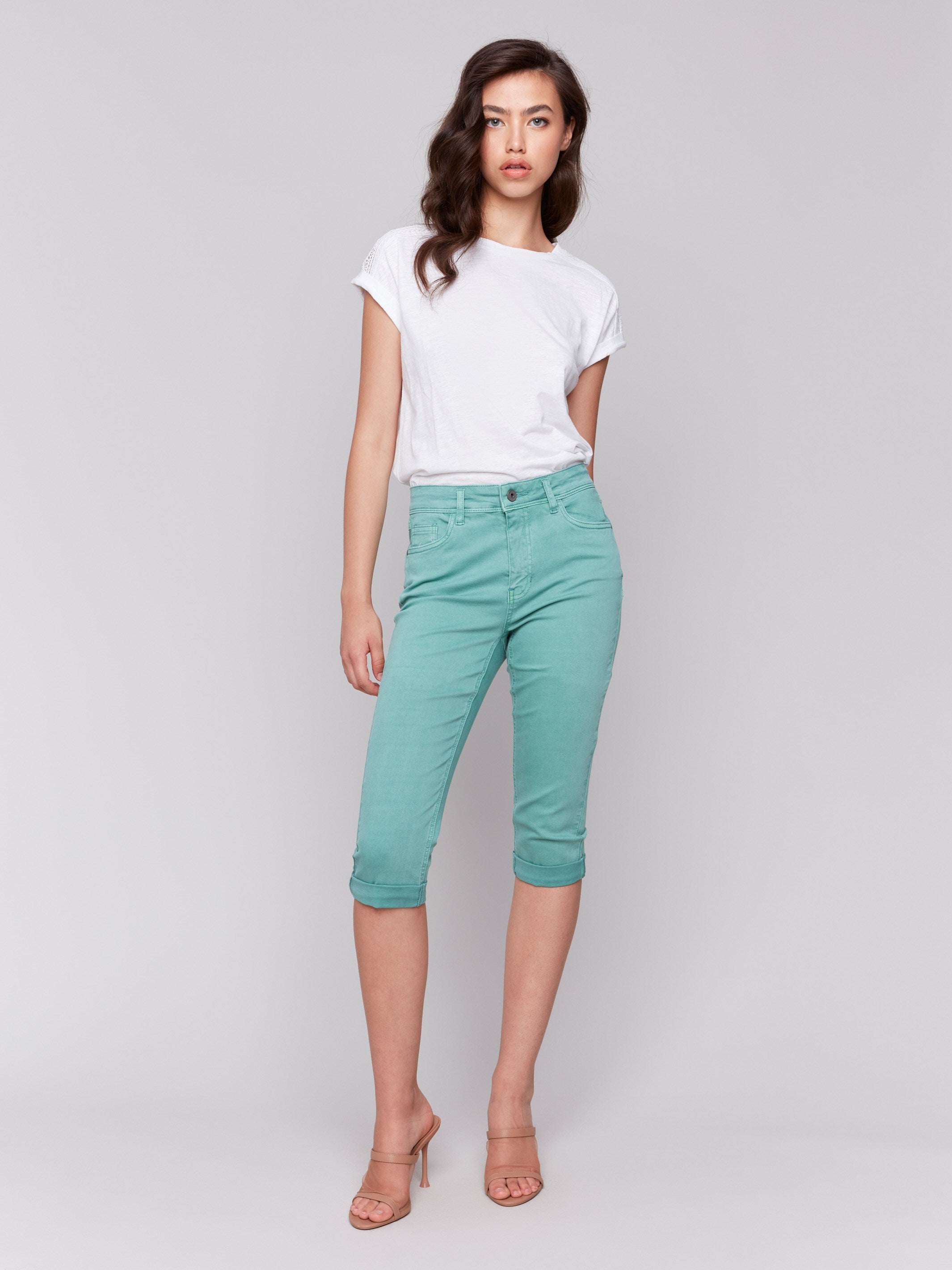 Stretch Twill Pedal Pusher Pants for Women - Comfortable High Waist Capri Pants for Casual Wear & Outdoor Activities | Lilypad
