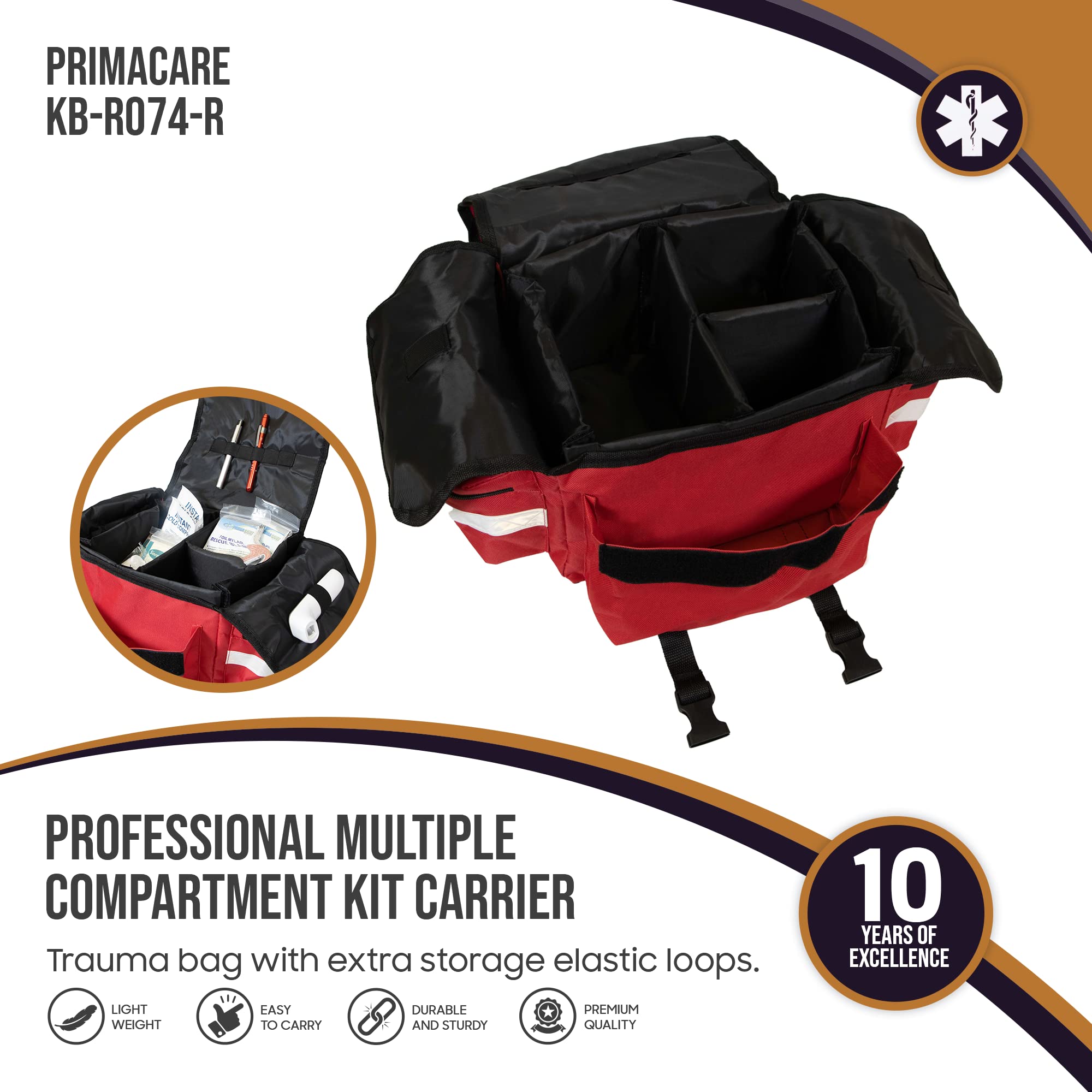 Primacare CSKB-RO74-R Case of 12 First Responder Trauma Bags, 17x9x7 Inch Emergency Medical Kit with Multiple Compartments - Ideal for EMTs, Paramedics & First Aid Responders in Hospitals, Ambulances & Disaster Relief Scenarios