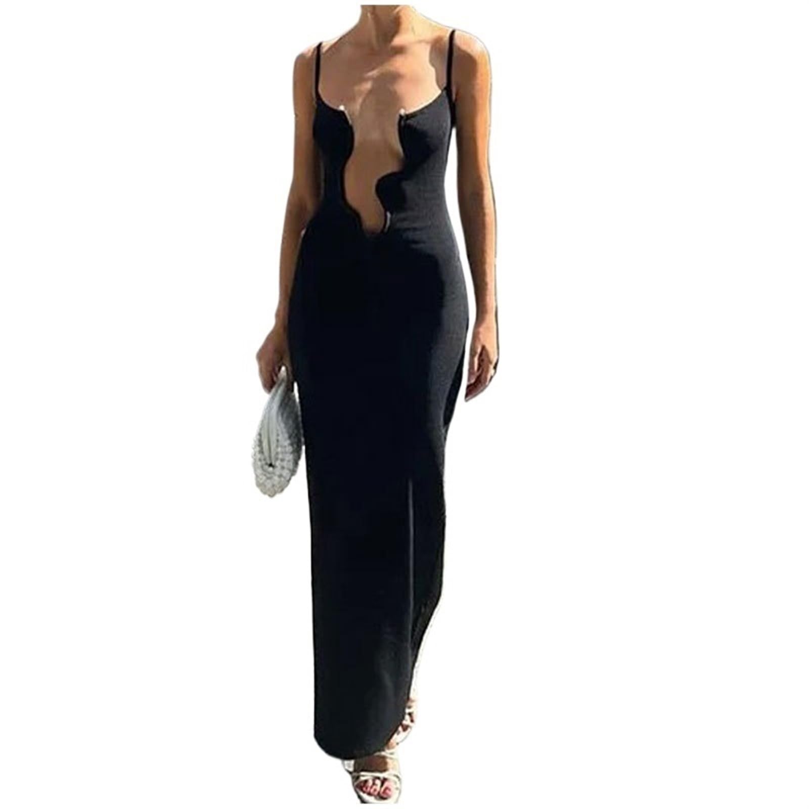 Women's Wavy Edge V-Neck Sleeveless Hollow Out Beach Dress - White Summer Vacation Party Wear for Poolside, Cocktail Events & Tropical Getaways
