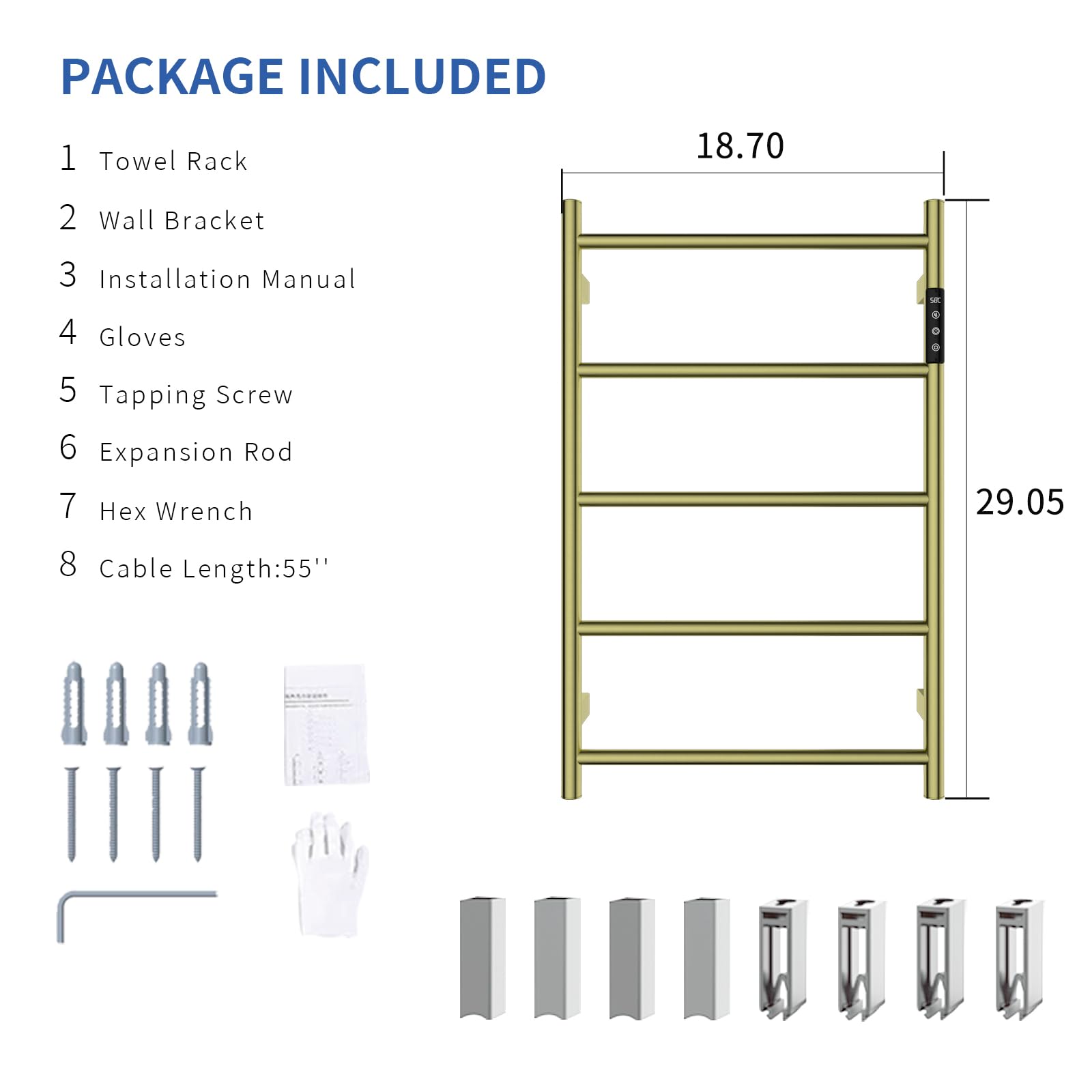 Premium 5-Bar Heated Towel Warmer Rack - 65W Wall-Mounted Electric Towel Dryer for Bathroom (Brushed Gold) | Luxury Bath Accessory for Spa-Like Experience & Cozy Home Comfort
