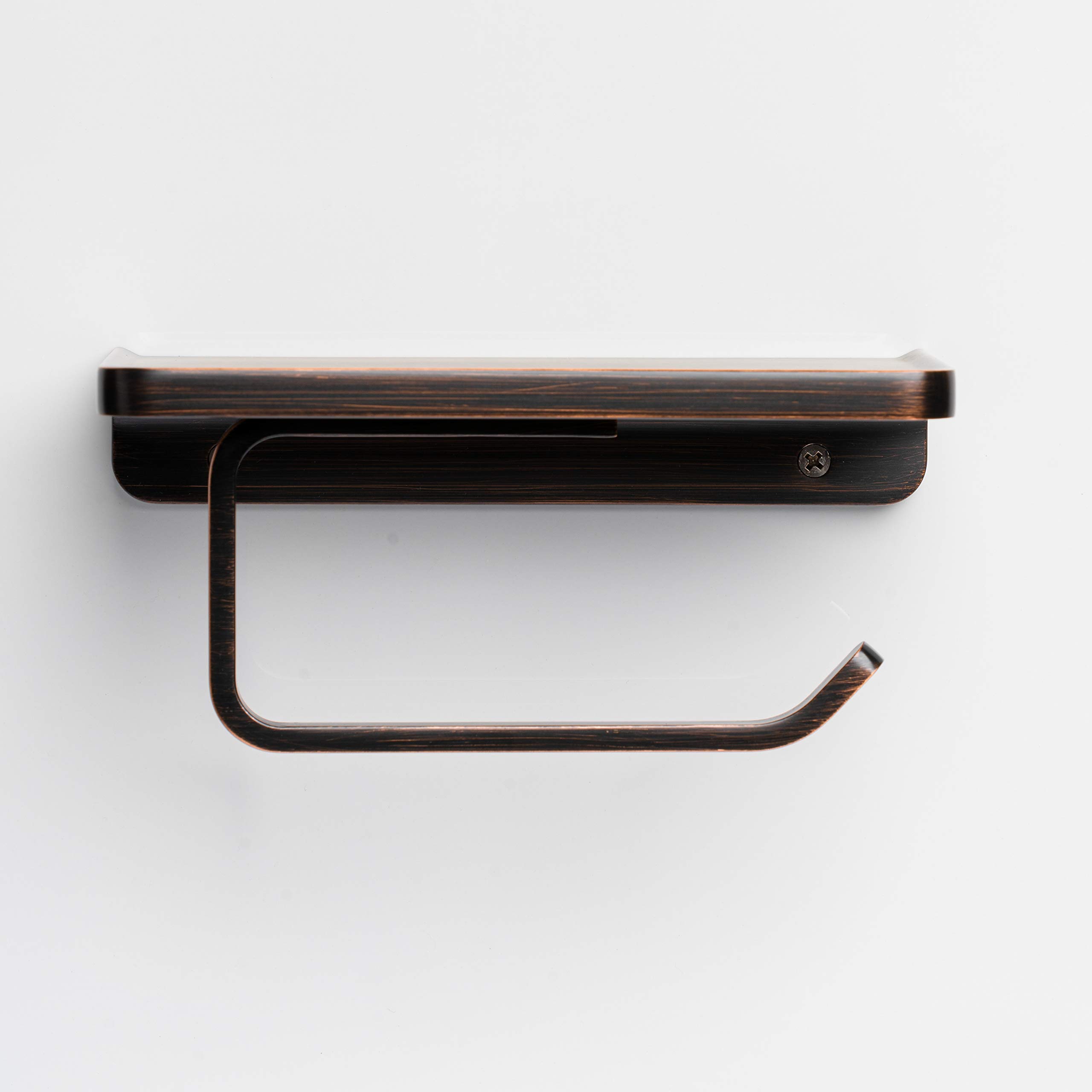 Oil Rubbed Bronze Toilet Paper Holder with Shelf - Wall Mount Bathroom Storage Organizer, Rust-Proof Aluminum Phone Shelf - Perfect for Small Bathrooms, Powder Rooms & Vanity Areas (Matte Finish)