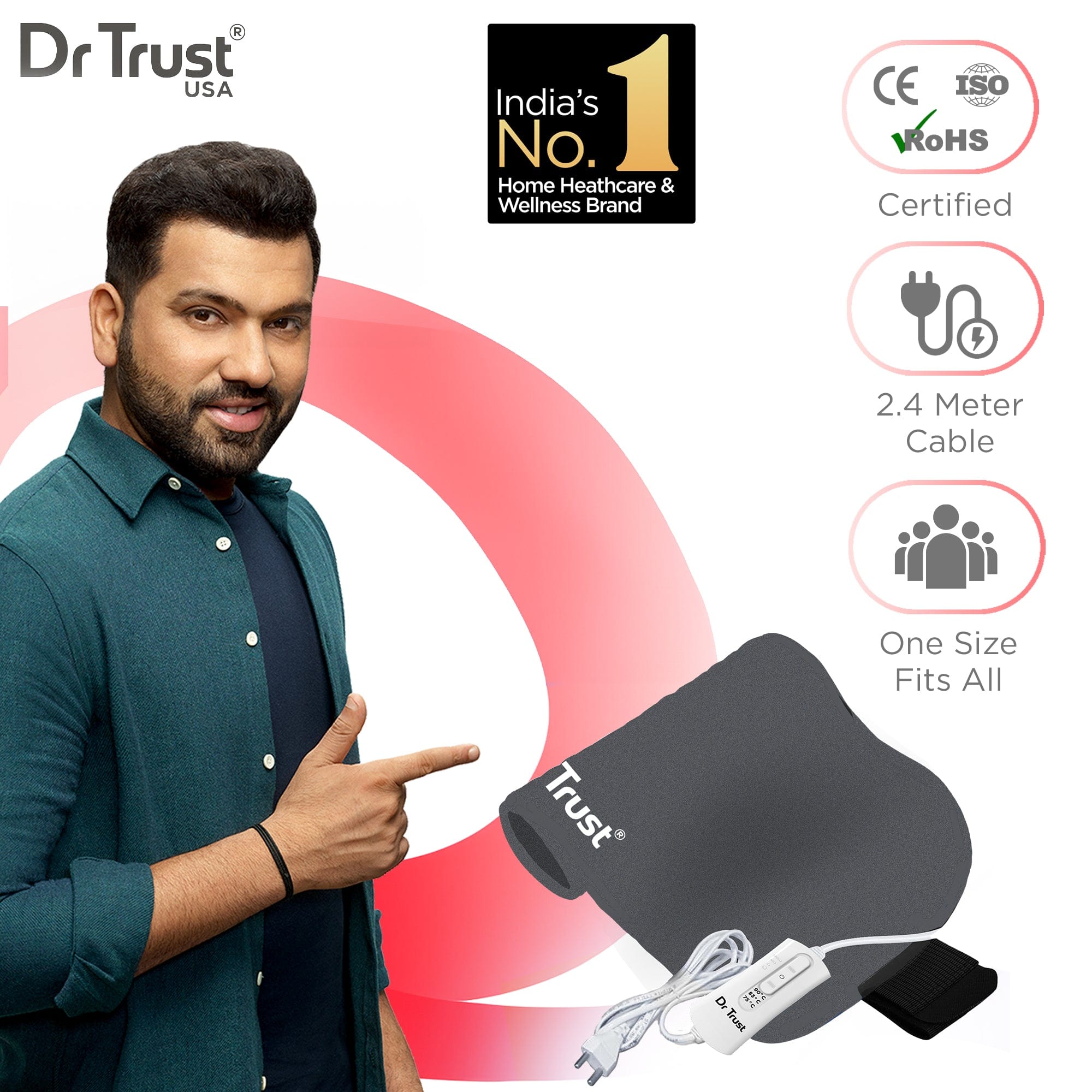 Dr Trust USA Electric Heating Pad for Back Pain Relief - Adjustable Temperature Heat Therapy Belt for Muscle, Shoulder, Knee & Abdominal Pain - Perfect for Period Cramps, Arthritis & Post-Workout Recovery - Home & Office Use