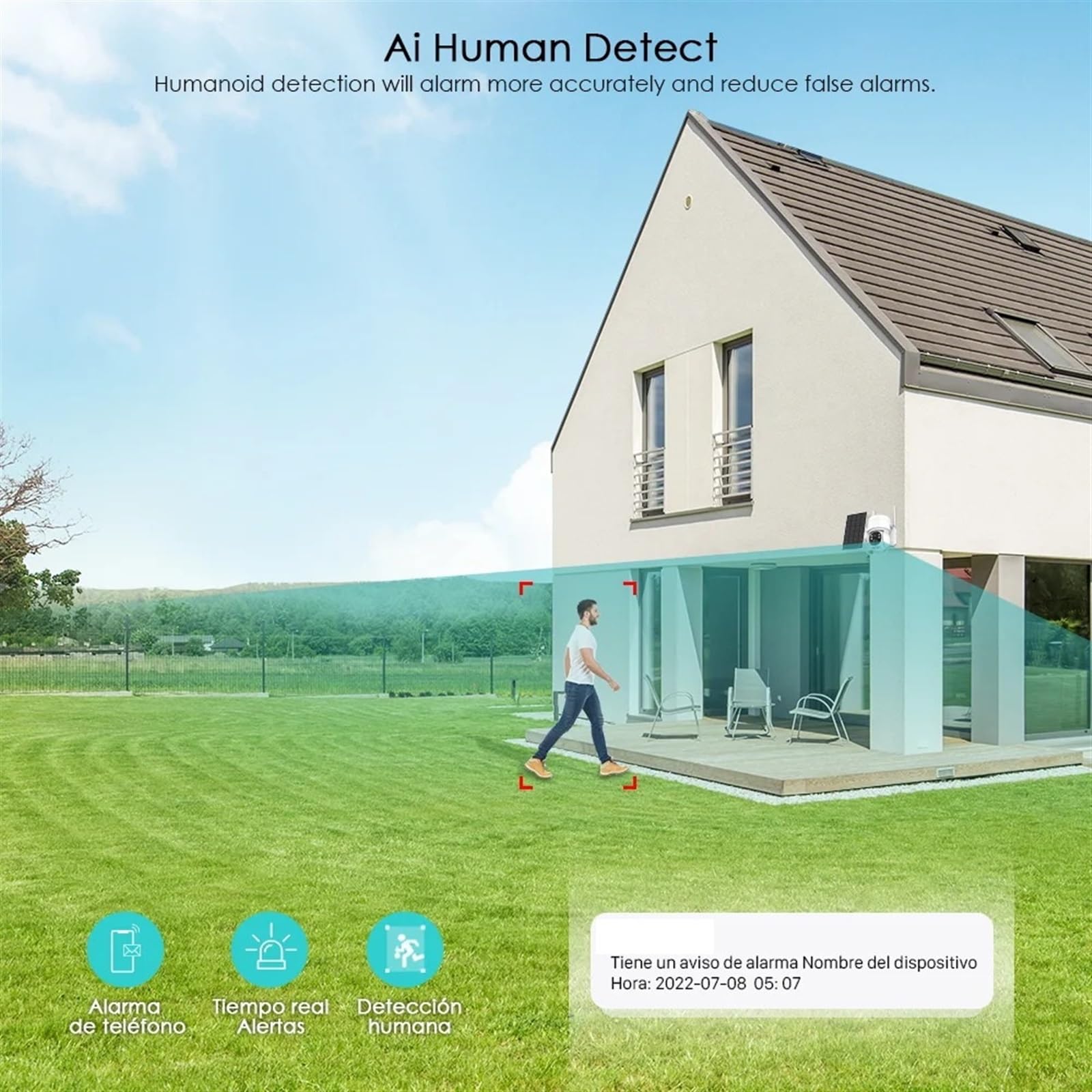 Solar Security Camera with Human Detection - Outdoor IP CCTV, Color Night Vision & Motion Alert for Home Surveillance