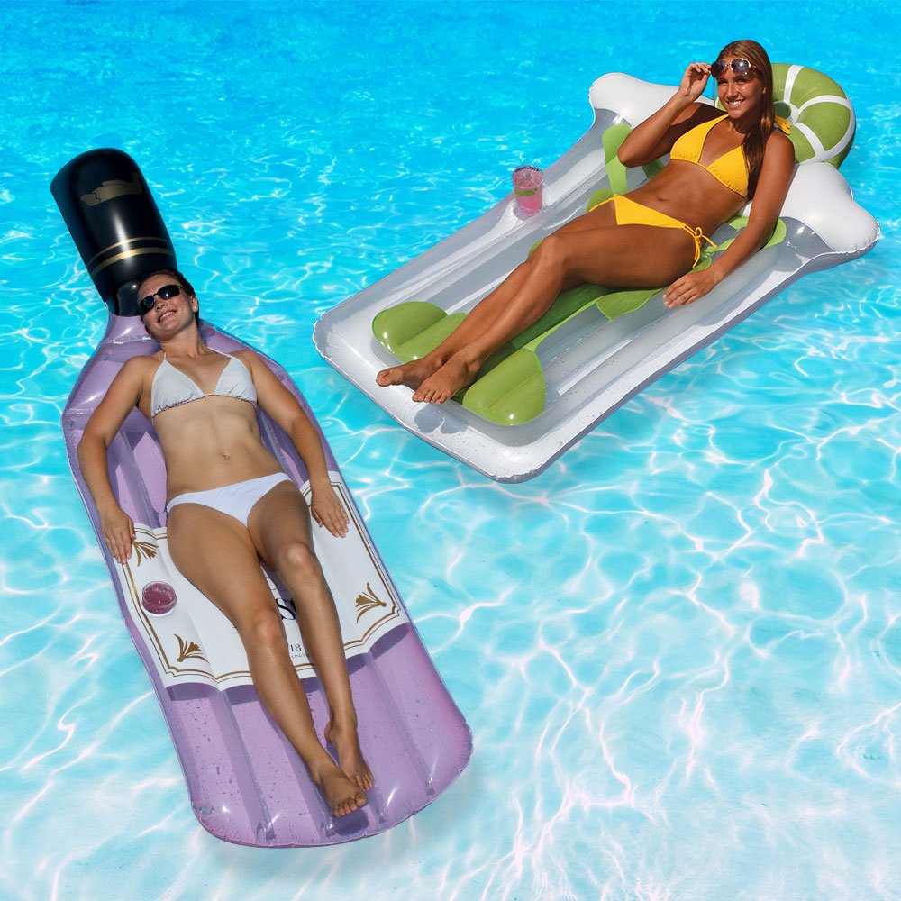 Premium Rose & Margarita Pool Floats Combo Pack - Inflatable Drink Holder & Lounge Mattress for Swimming Pools, Lakes & Beach Parties | Summer Pool Accessories for Adults & Girls