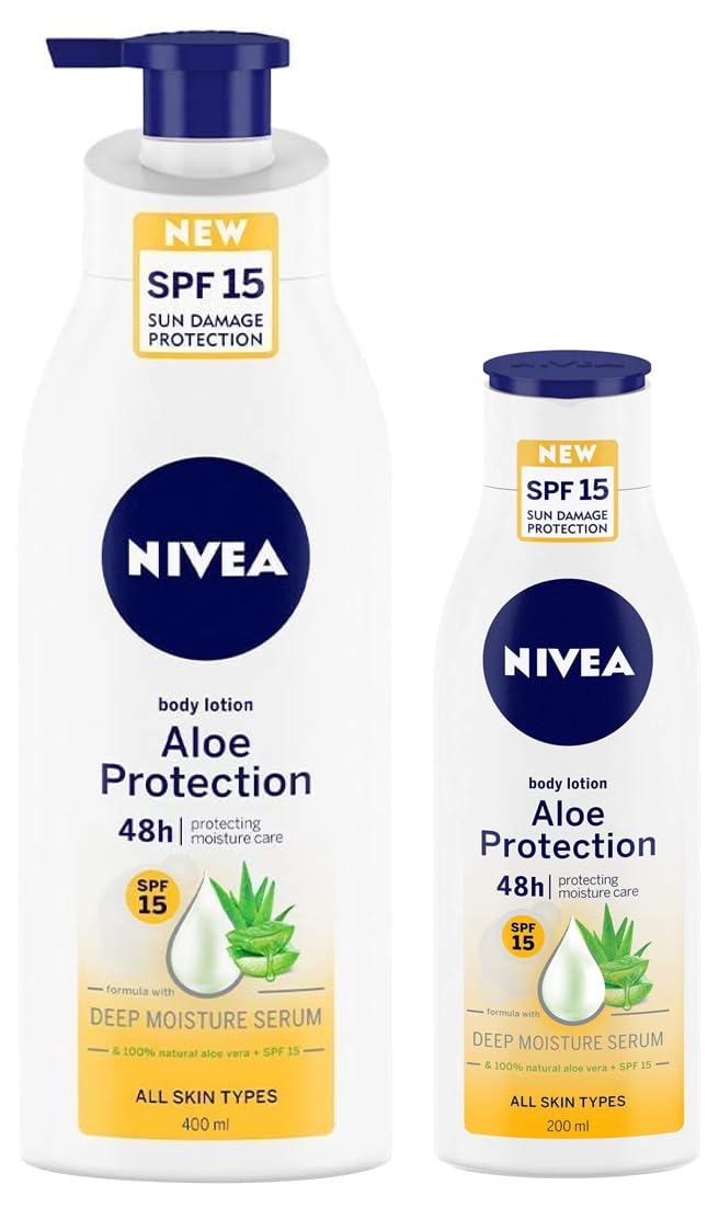 Nivea Aloe Protection SPF 15 Body Lotion for Men & Women - 400ml & 200ml - Hydrating Moisturizer for All Skin Types - Perfect for Summer, Travel & Daily Sun Protection