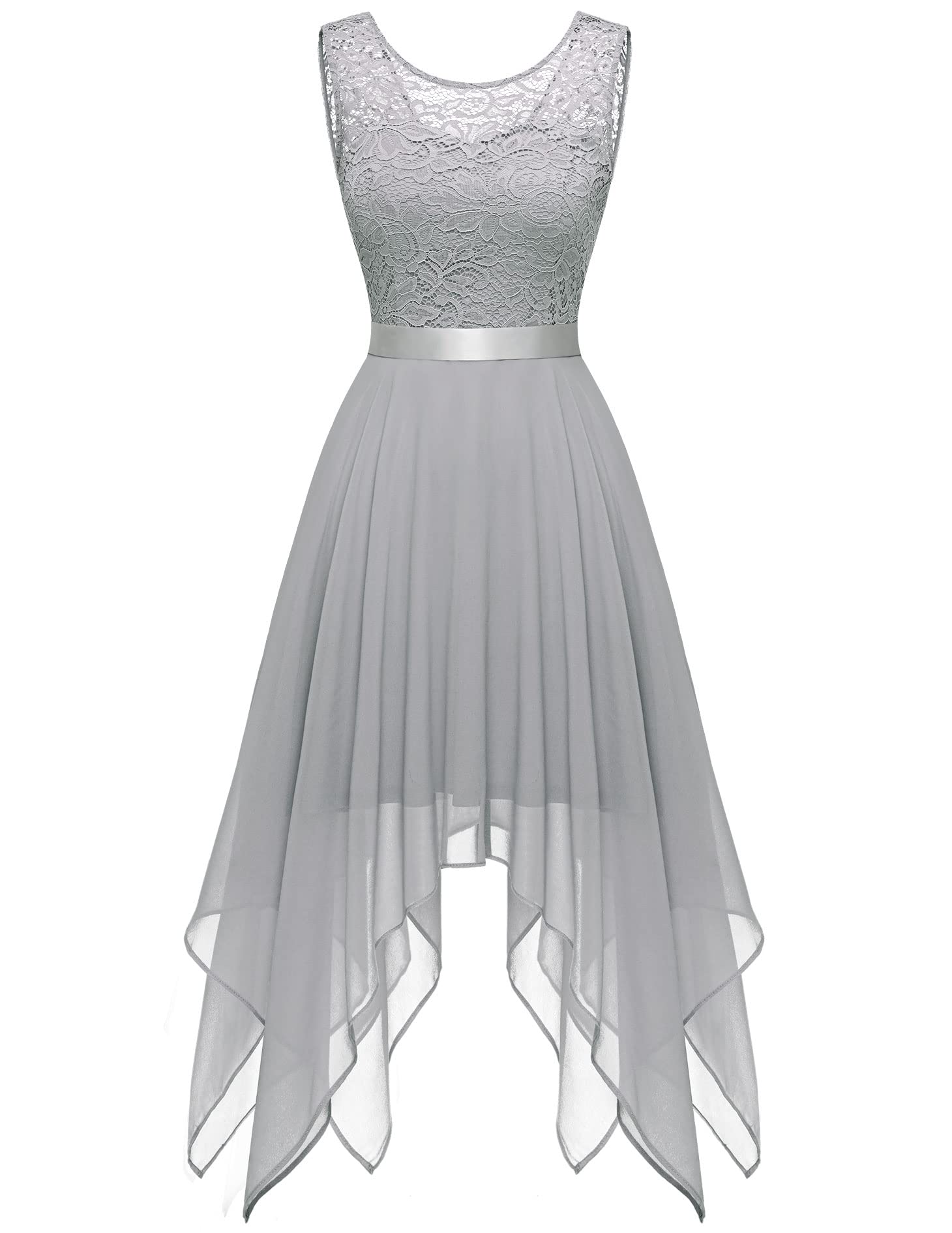 BeryLove Women's Elegant Vintage Sleeveless Cocktail Dress - Asymmetrical Handkerchief Hem Bridesmaid Party Dress for Weddings, Formal Events & Evening Occasions