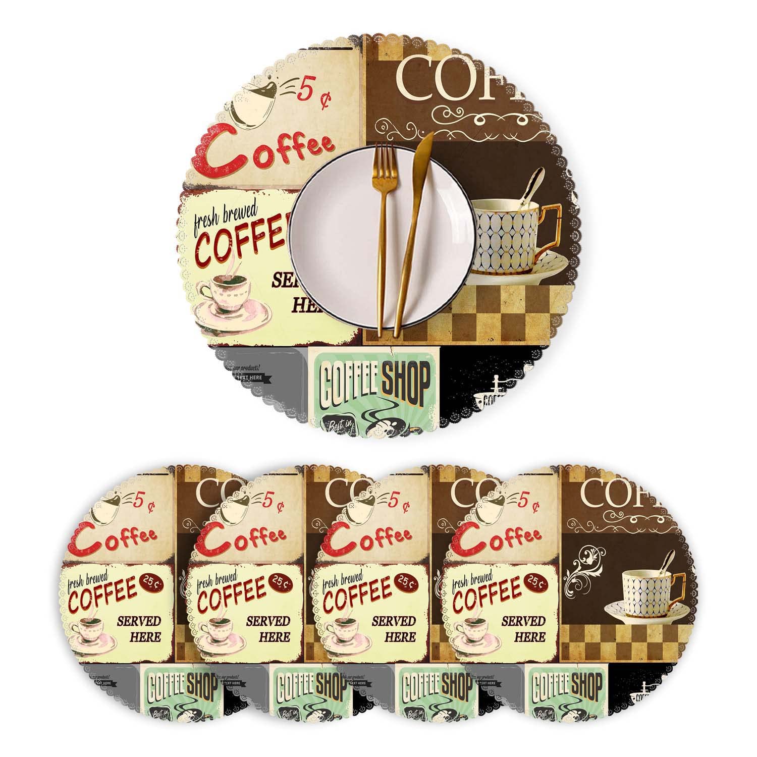 Round Heat-Resistant Washable Polyester Placemats Set of 4 - Stylish Kitchen & Dining Table Decor for Coffee Lovers | Perfect for Everyday Meals, Dinner Parties & Home Decor