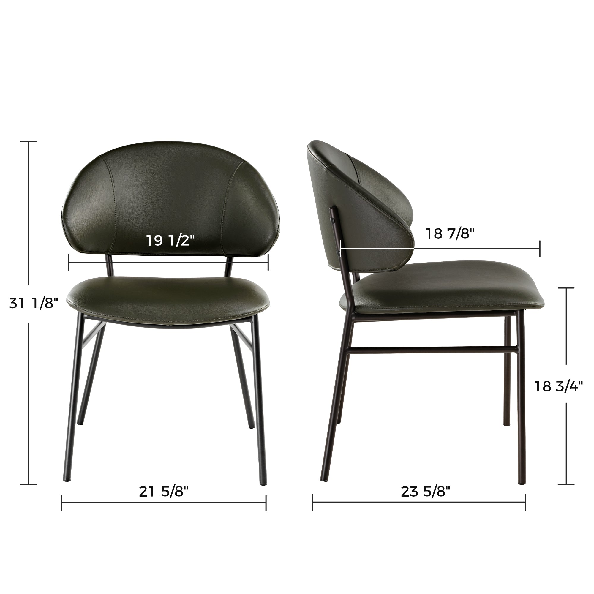 Finn Modern Dining Side Chair - 1 Piece, Green Velvet Upholstery - Perfect for Kitchen, Dining Room & Small Spaces