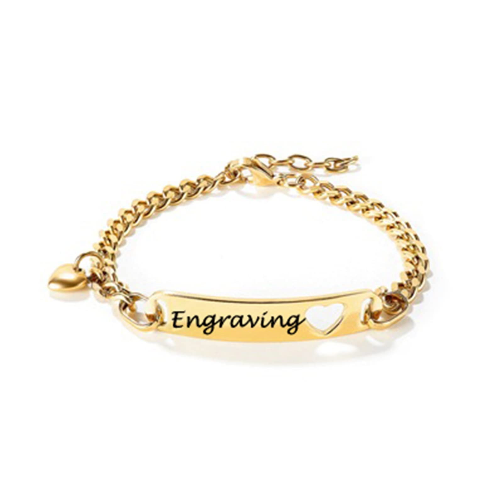 Custom Couple Bracelets Personalized Stainless Steel - Engraved Heart Charm Matching Bracelets for Couples, Anniversary Gifts, Valentine's Day - Romantic Jewelry for Him & Her