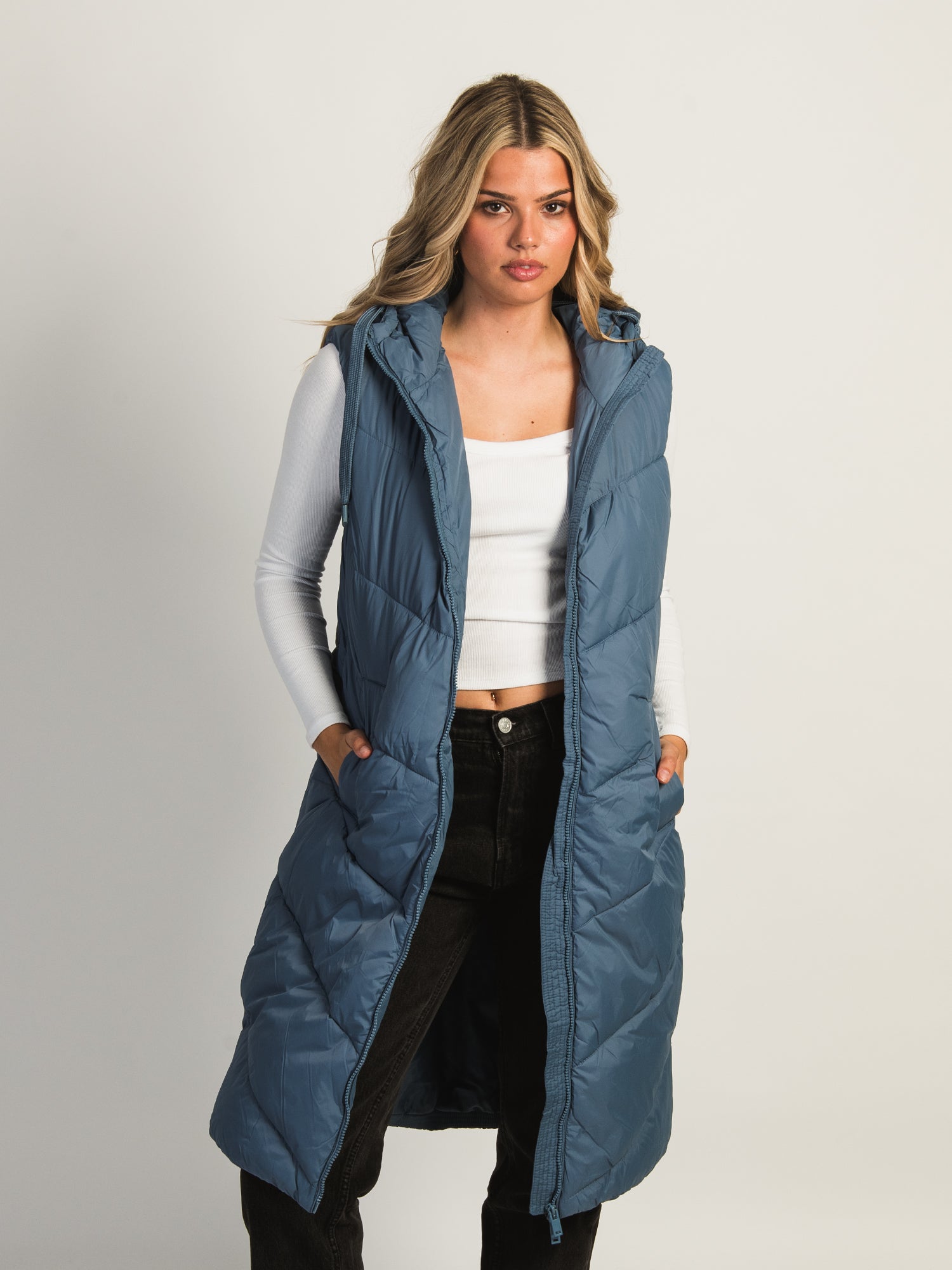 B.YOUNG BOMINA Long Hooded Vest for Women - Stylish Winter Outerwear for Hiking, Travel & Casual Wear