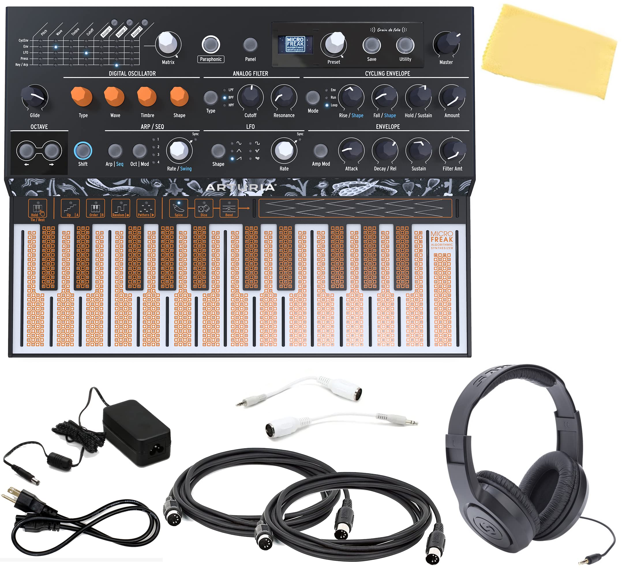 Arturia MicroFreak 25-Key Paraphonic Hybrid Hardware Synthesizer Bundle with Headphones, Power Supply & MIDI Cables - Perfect for Music Production, Live Performance & Studio Recording