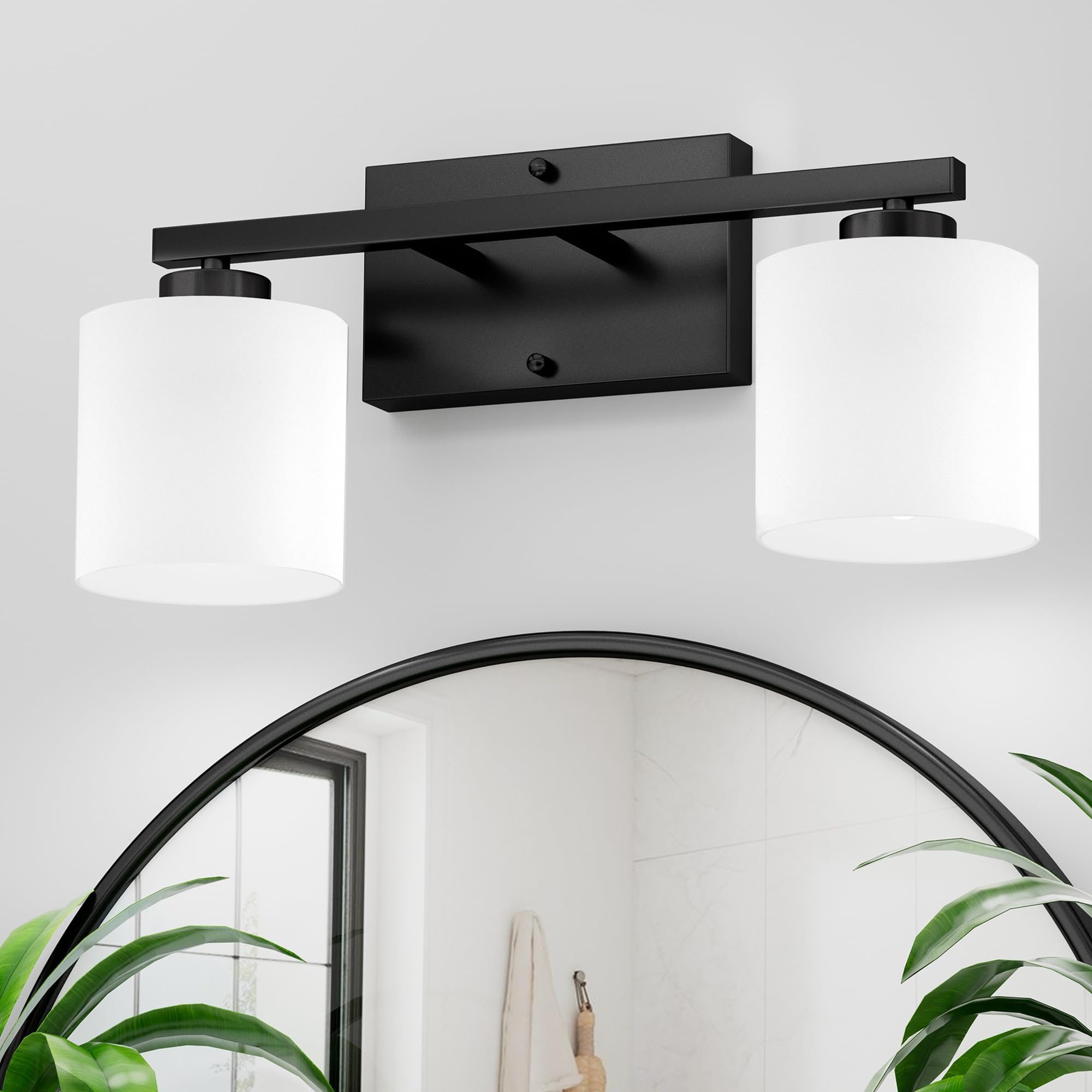 Modern Black Vanity Light - 2 Light Anti-Rust Bathroom Fixture for Mirror