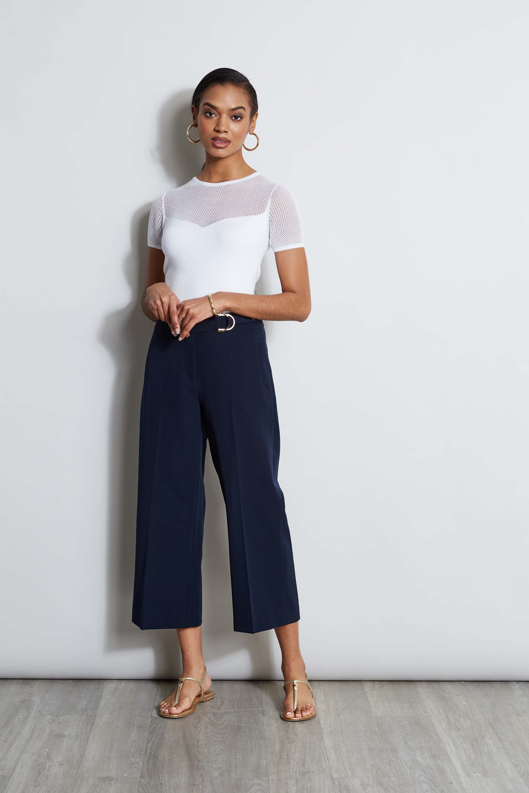 Tahari Women's Cropped Wide Leg Pants - High Waisted Comfortable Palazzo Trousers for Work, Office & Casual Wear