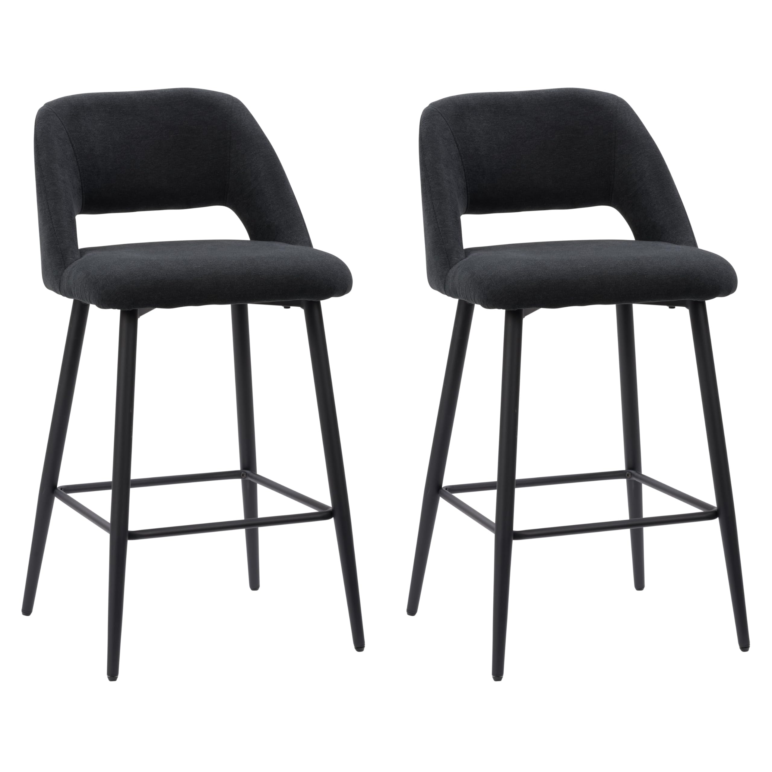CorLiving Talia Black Velvet Modern Counter Height Bar Stools Set of 2 - Back Support Counter Chairs for Kitchen Island, Breakfast Bar & Dining Area - Stylish Barstools for Home Decor & Entertaining