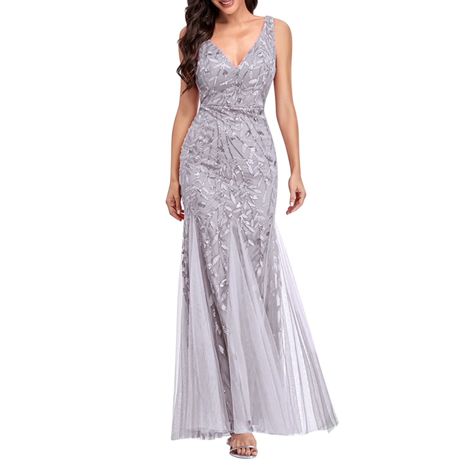 Elegant Women's Fishtail Evening Dresses - Embroidered Sleeveless V-Neck Wedding Gown for Bride & Bridesmaids | Perfect for Formal Events, Prom, Cocktail Parties & Special Occasions