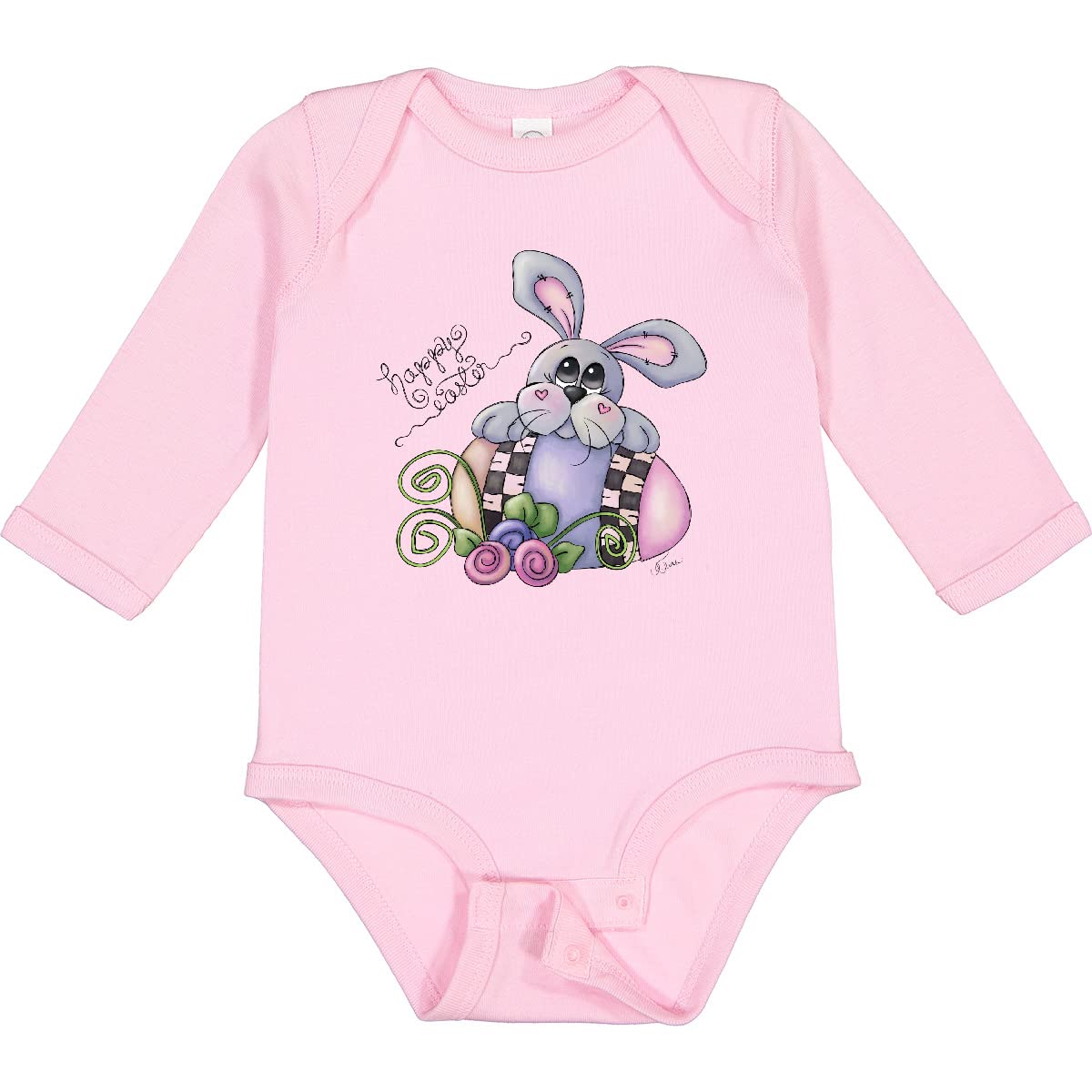 Inktastic Happy Easter Bunny Rabbit Long Sleeve Baby Creeper - Soft Cotton Easter Outfit for Infants & Toddlers - Perfect for Easter Photos, Family Gatherings & Spring Celebrations