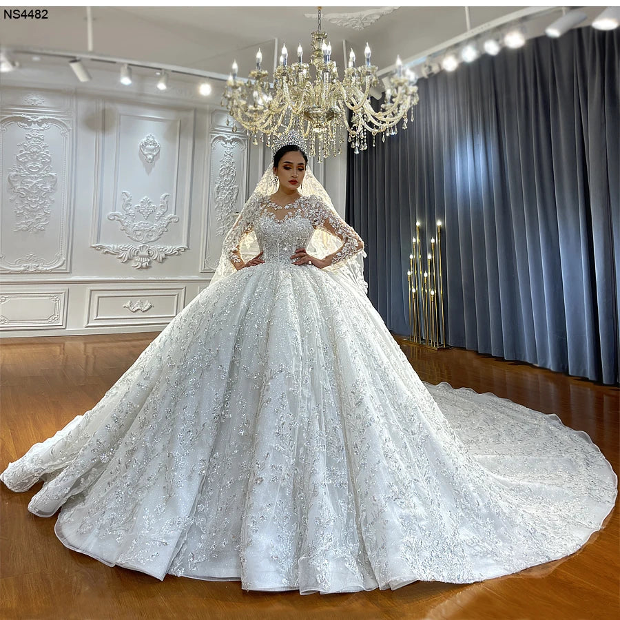Elegant Long Sleeve Ball Gown Wedding Dress - New Design Lace Bridal Gown for Church Ceremony & Formal Reception