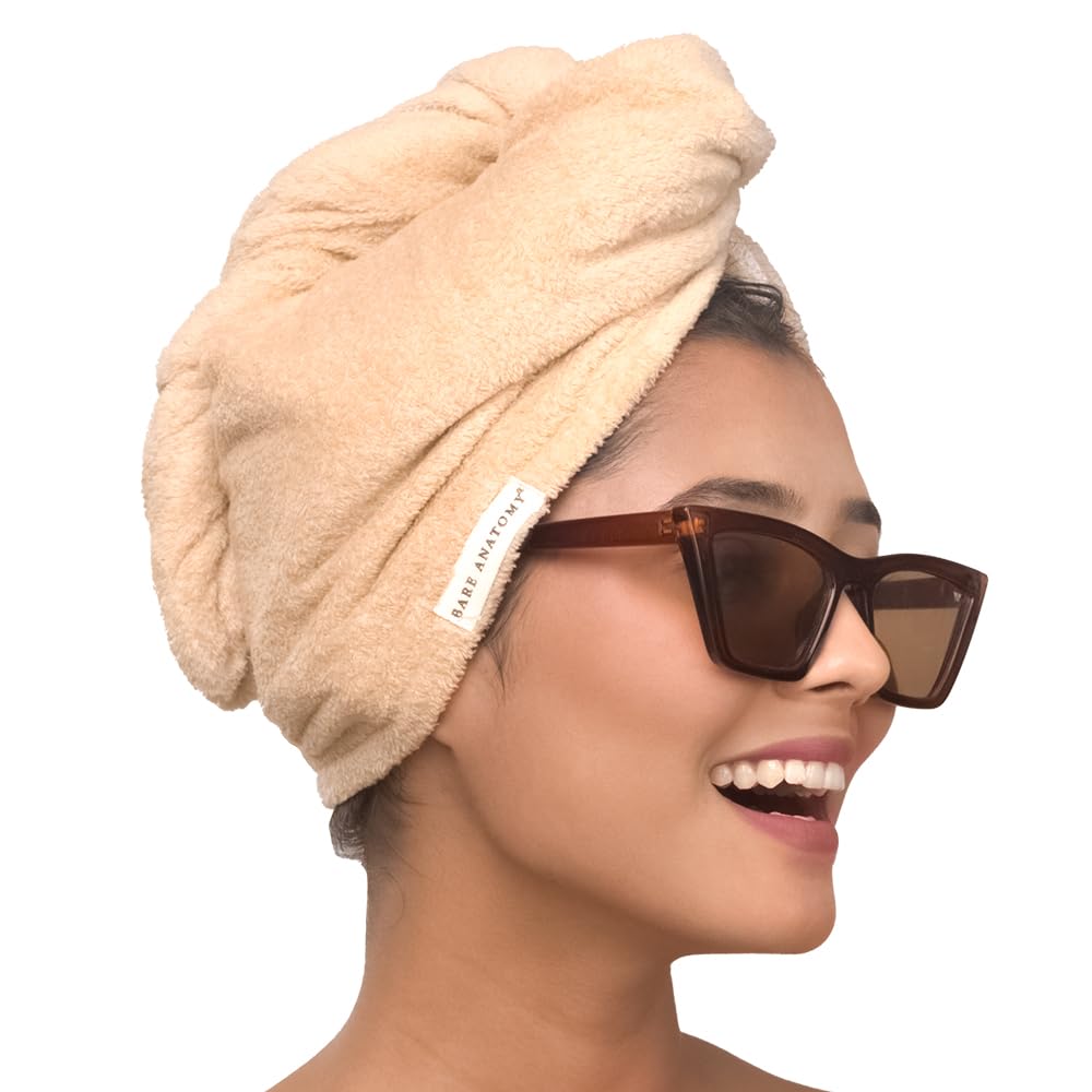 Bare Anatomy Microfiber Hair Wrap - Super Absorbent & Lightweight Hair Towel for Fast Heatless Drying | Non-Slip Design for All Hair Types | Pack of 1 (Random Color) | Perfect for Post-Shower, Gym, Travel & Home Hair Care