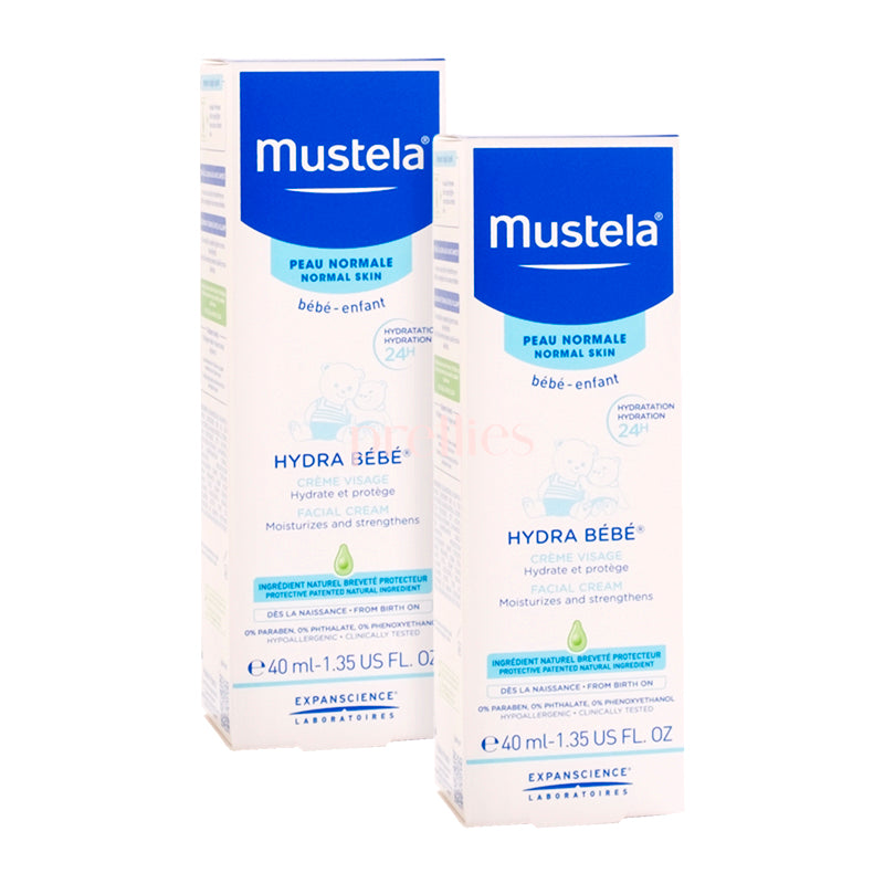 Mustela Hydra Bébé Baby Face Cream 40ml - 2 Pack (022648) | Gentle Moisturizer for Newborn & Infant Skin Care | Perfect for Daily Hydration & Eczema Prevention
