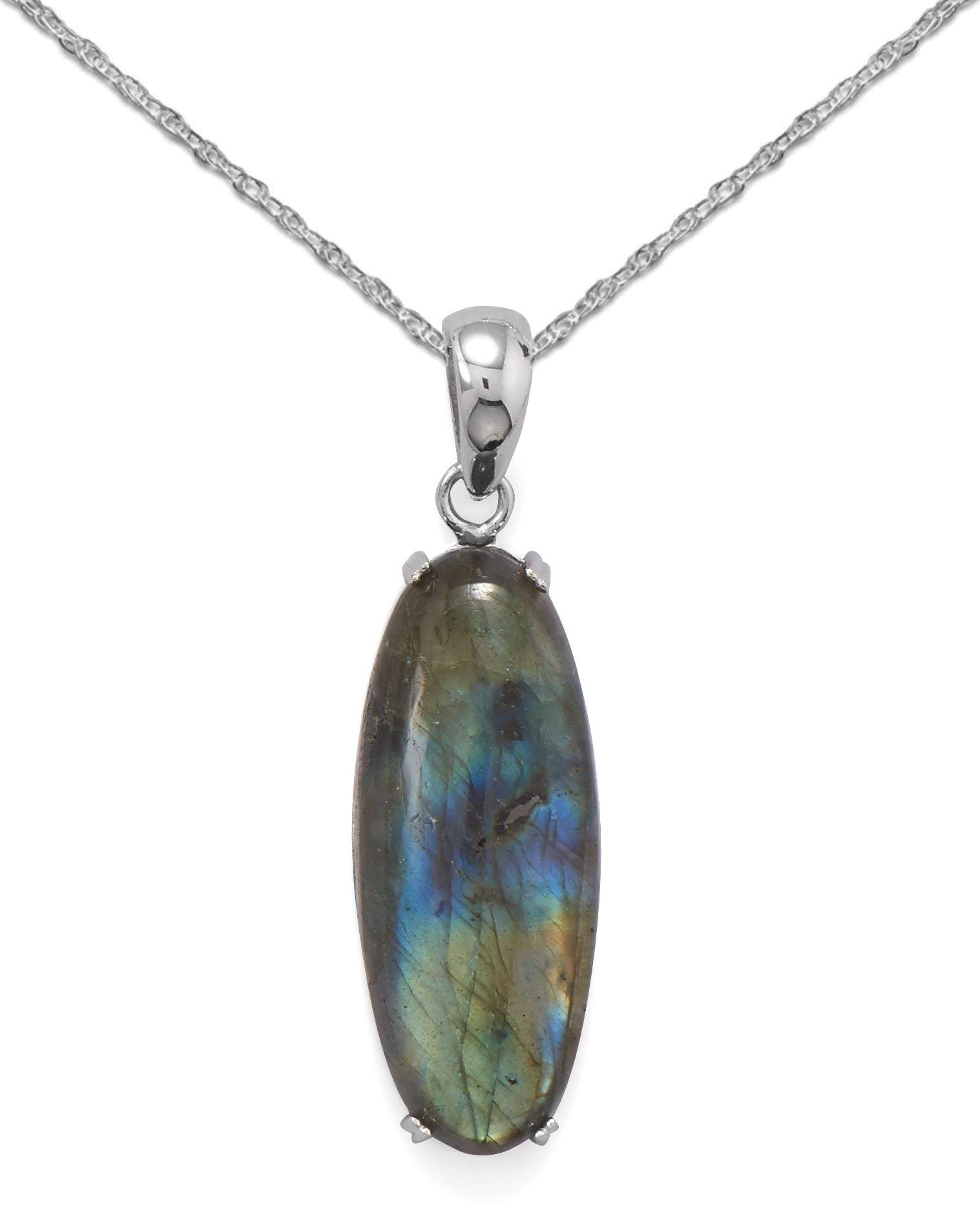 925 Sterling Silver Labradorite Pendant Necklace - Large Oval Gemstone with Rope Chain for Women | Perfect for Gift, Wedding, Party & Everyday Wear