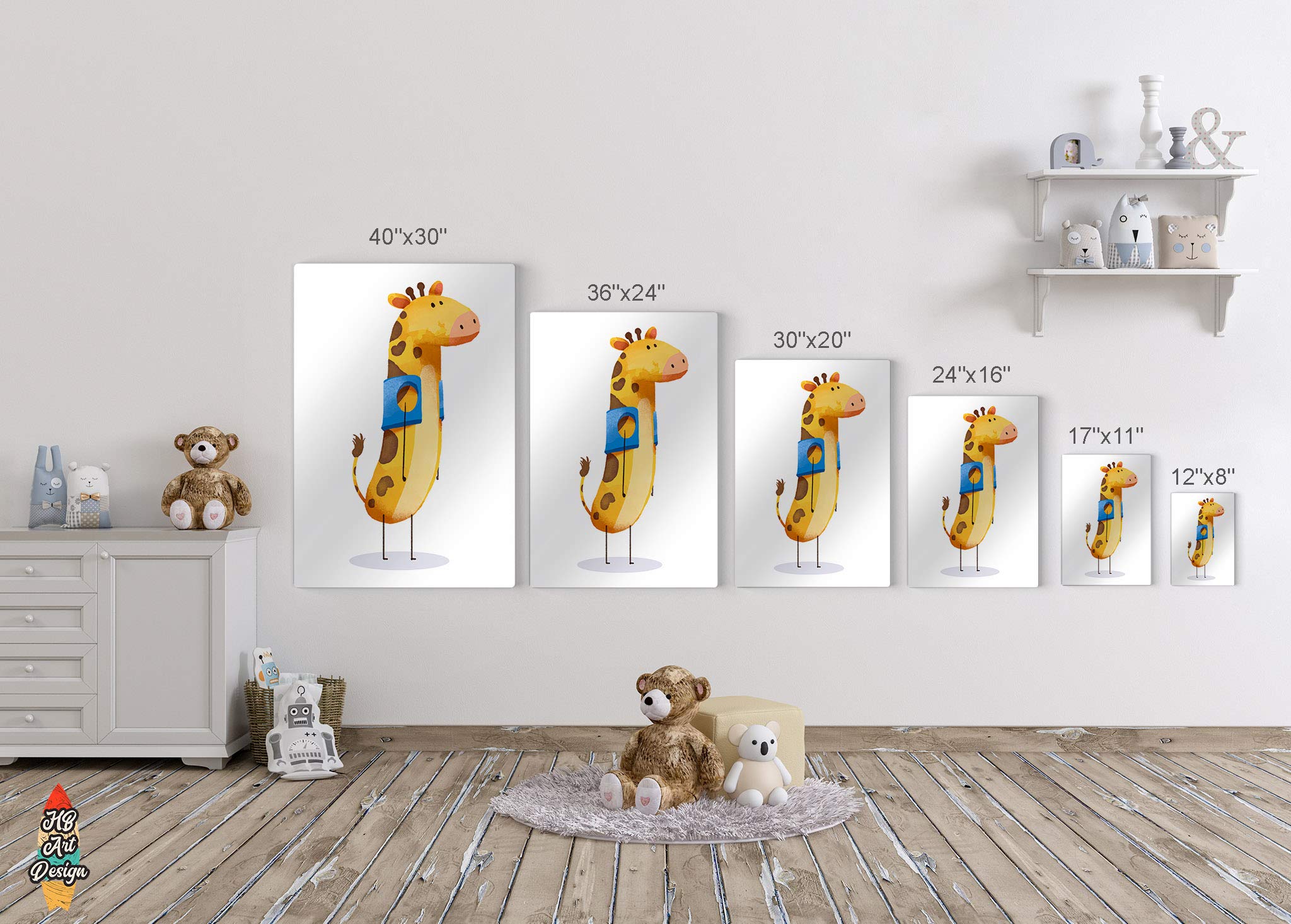 Handmade Giraffe Metal Wall Art for Nursery - White Background Animal Painting - 30x20 Inches Ready to Hang Decor for Baby Girl & Boy Rooms - USA Made - Perfect for Kids Bedroom, Playroom & Gender Neutral Nursery Decor