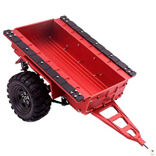 1/10 Scale RC Car Truck Trailer with Metal Hitch Mount & Rubber Tires - Red Model Car Accessories for Off-Road Adventures and Toy Vehicle Hauling